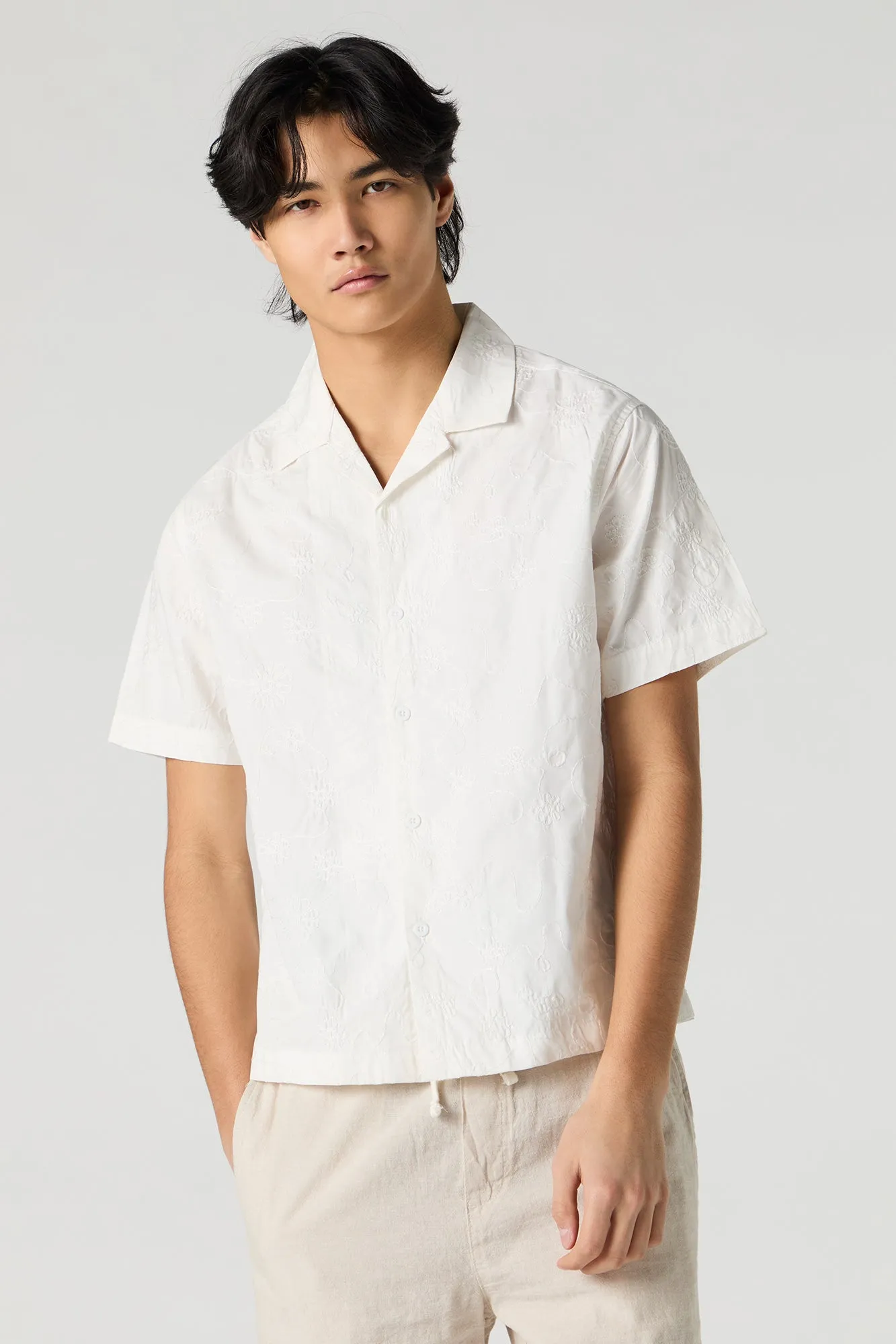 Floral Embroidered Button-Up Top sold by Urban Planet