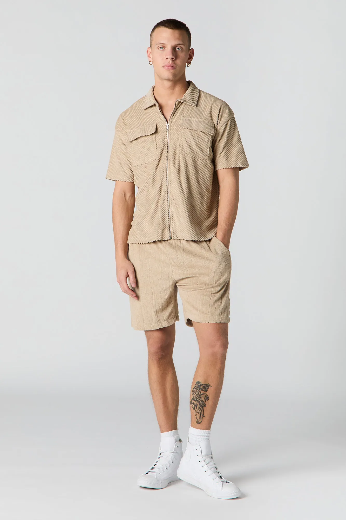 Haut en tricot côtelé à manches courtes avec fermeture à glissière sold by Urban Planet product image thumbnail 3