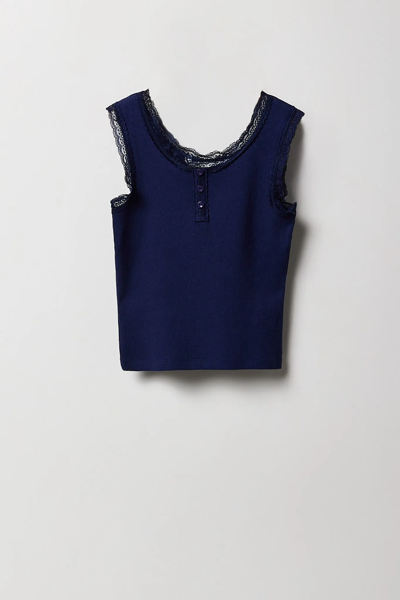 Girls Ribbed Lace Henley Tank sold by Urban Planet