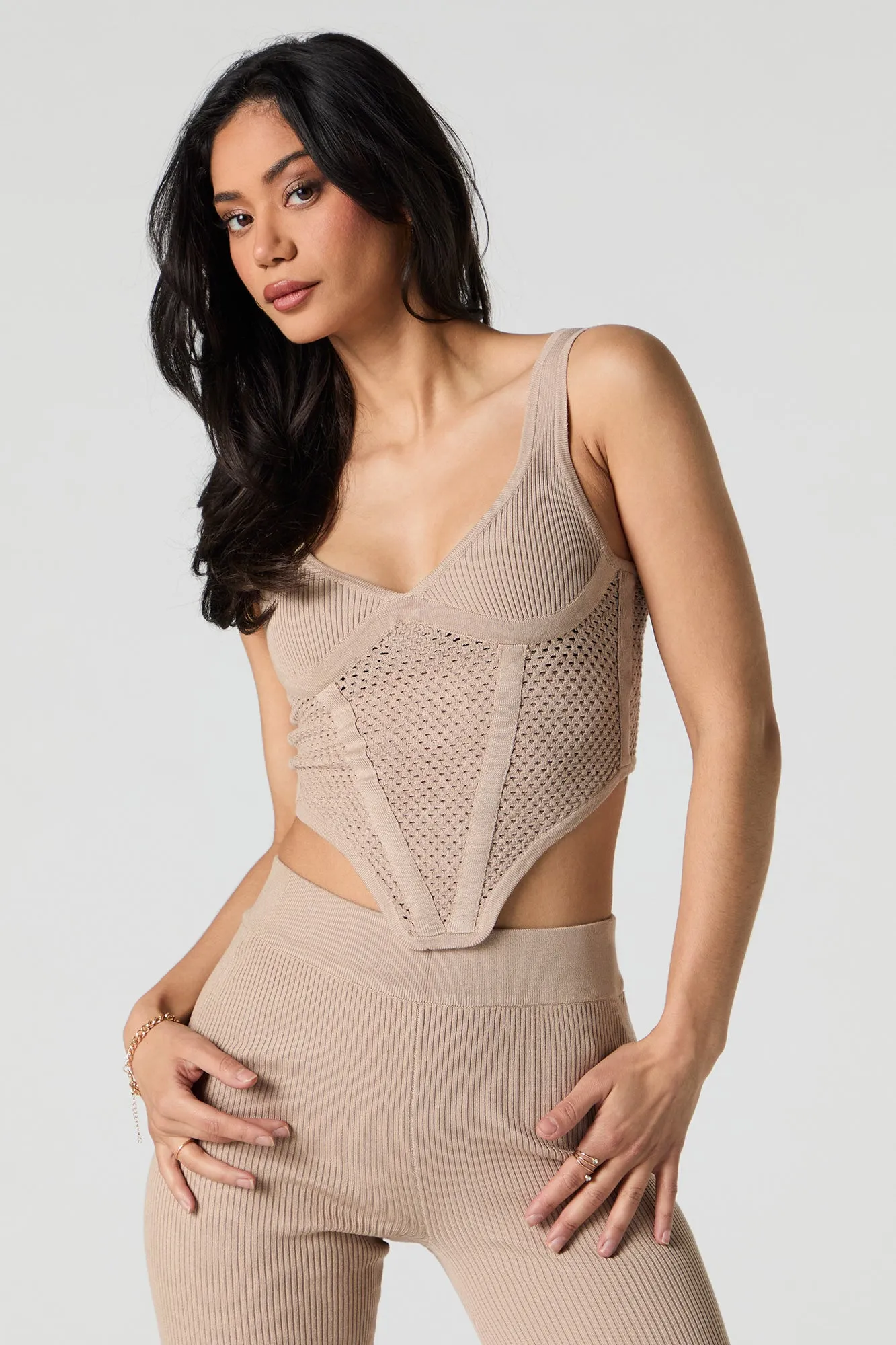 Ribbed Open Knit Corset Tank sold by Urban Planet product image thumbnail 4