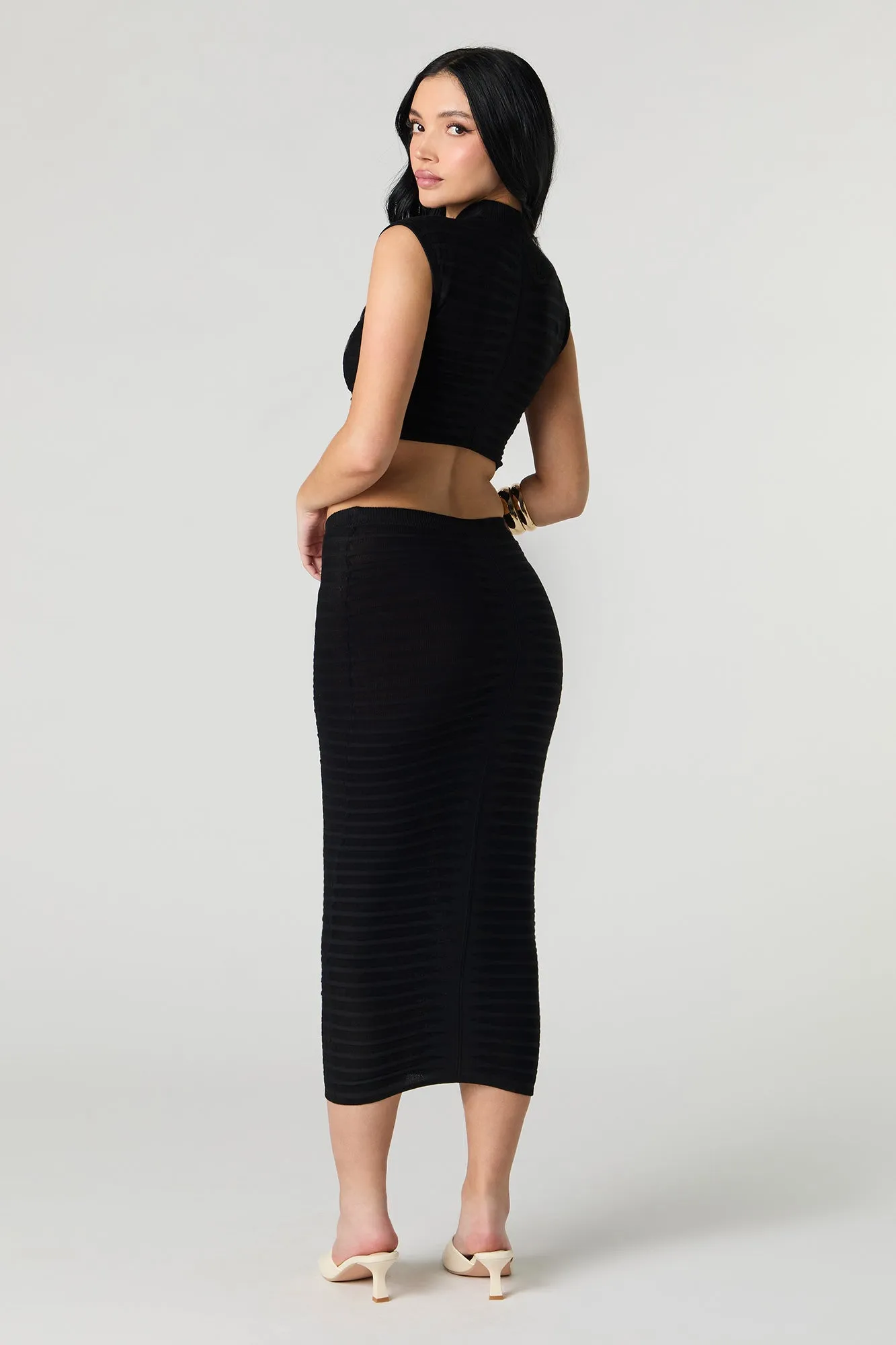 Textured Knit Semi Sheer Midi Skirt sold by Urban Planet product image thumbnail 3