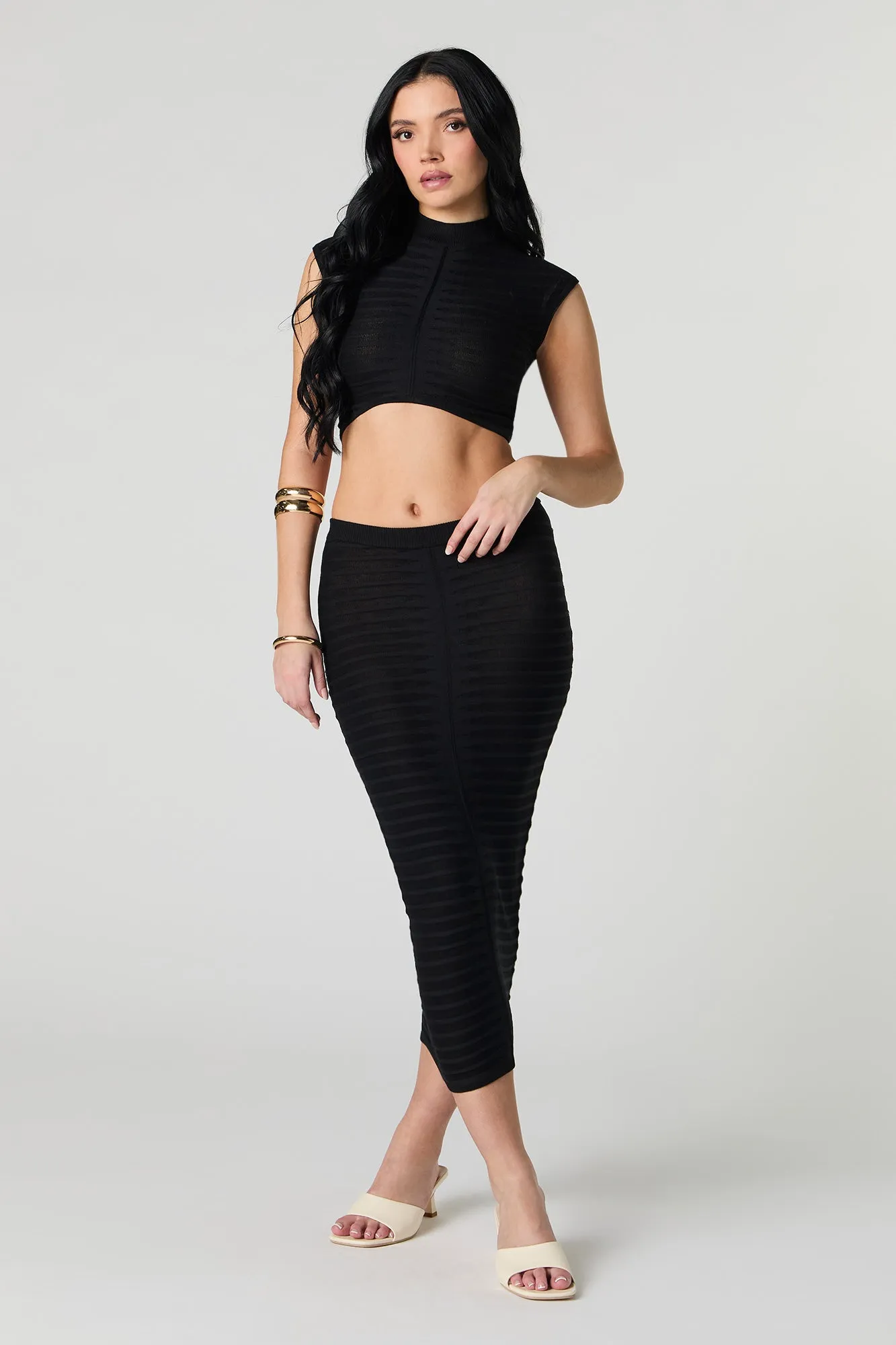 Textured Knit Semi Sheer Crop Top sold by Urban Planet product image thumbnail 3