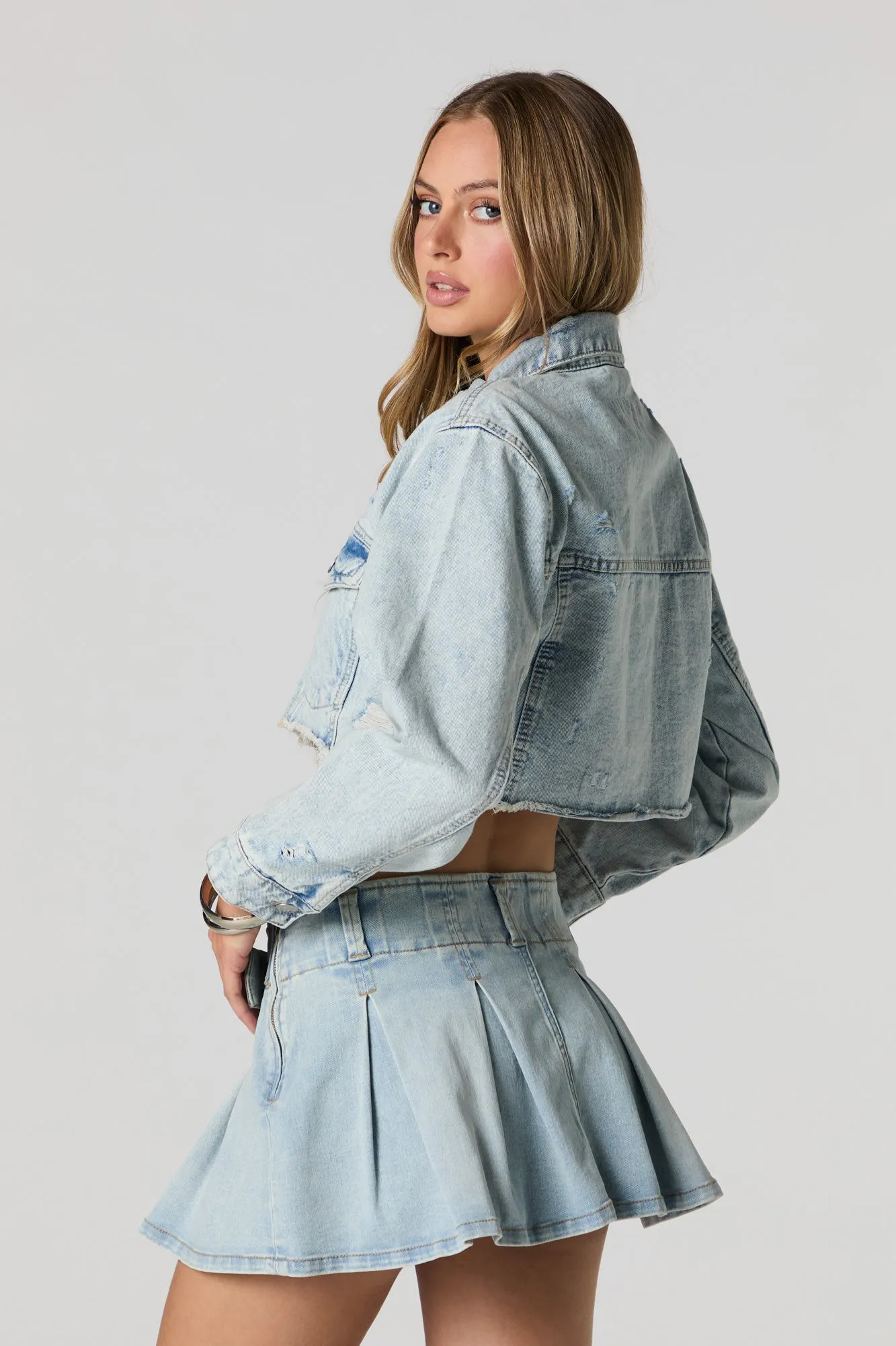 Belted Pleated Denim Mini Skort sold by Urban Planet product image thumbnail 2
