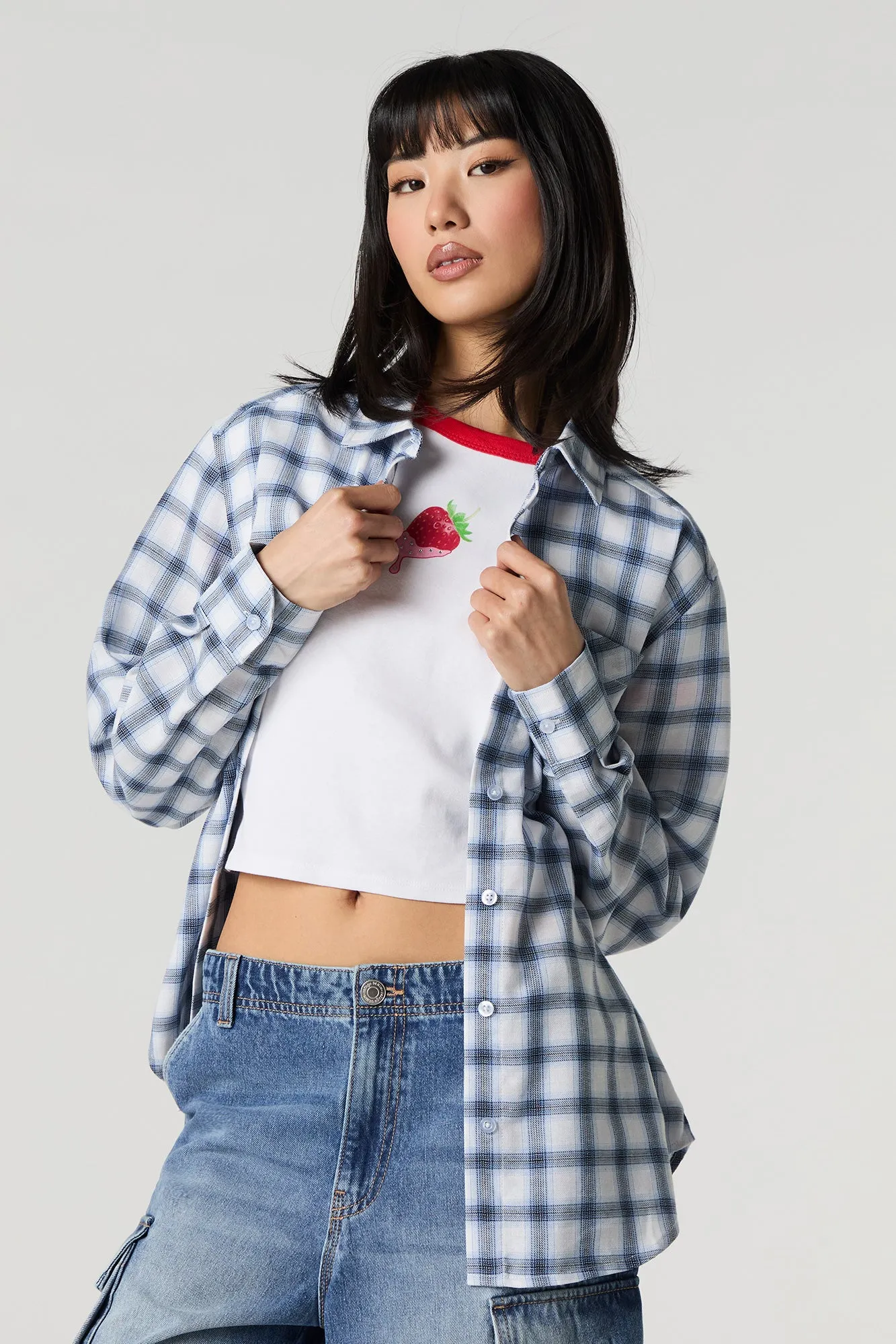 Plaid Long Sleeve Button-Up Top sold by Urban Planet product image thumbnail 4
