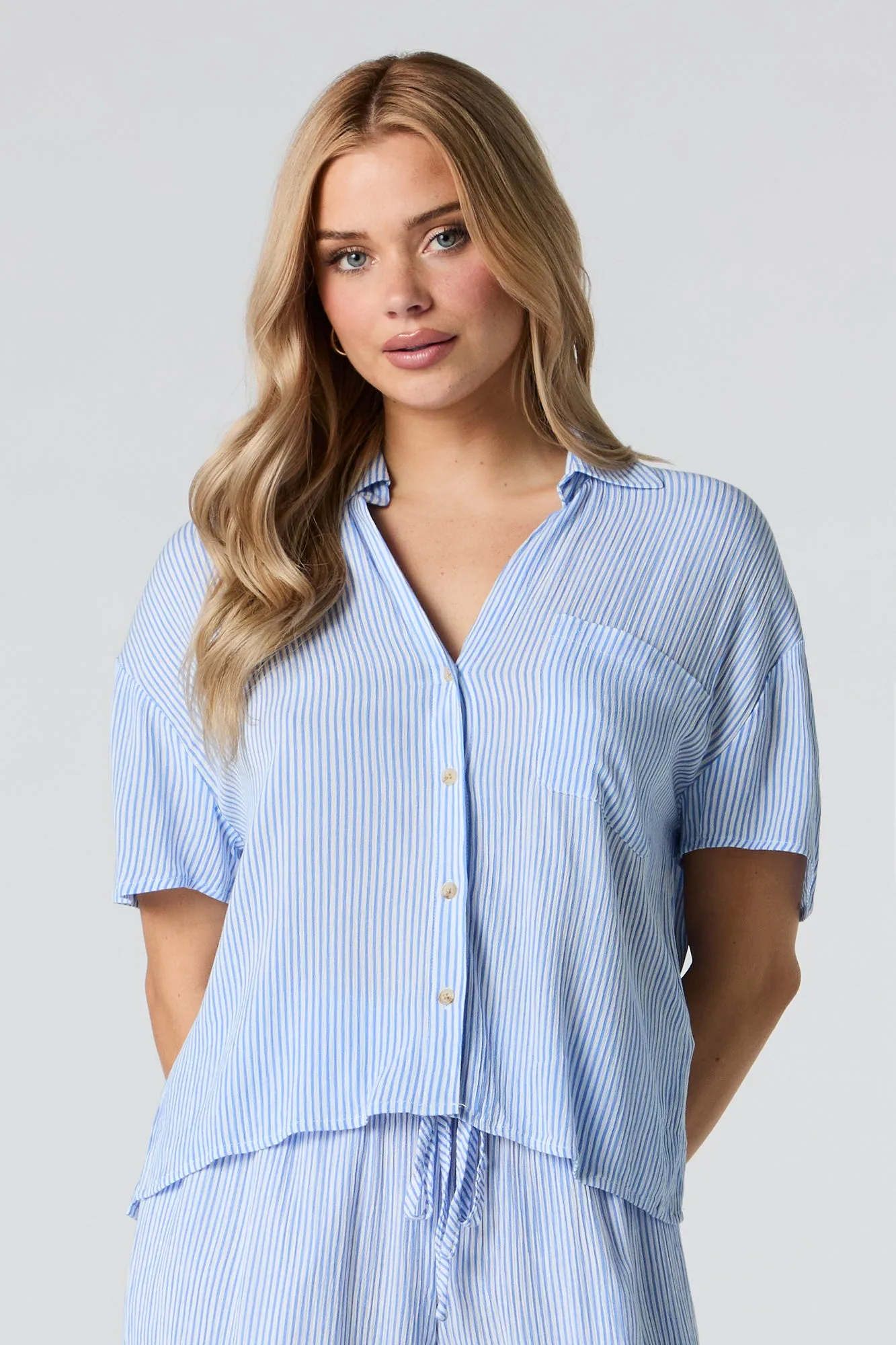 Crinkle Oversized Button-Up Top sold by Urban Planet