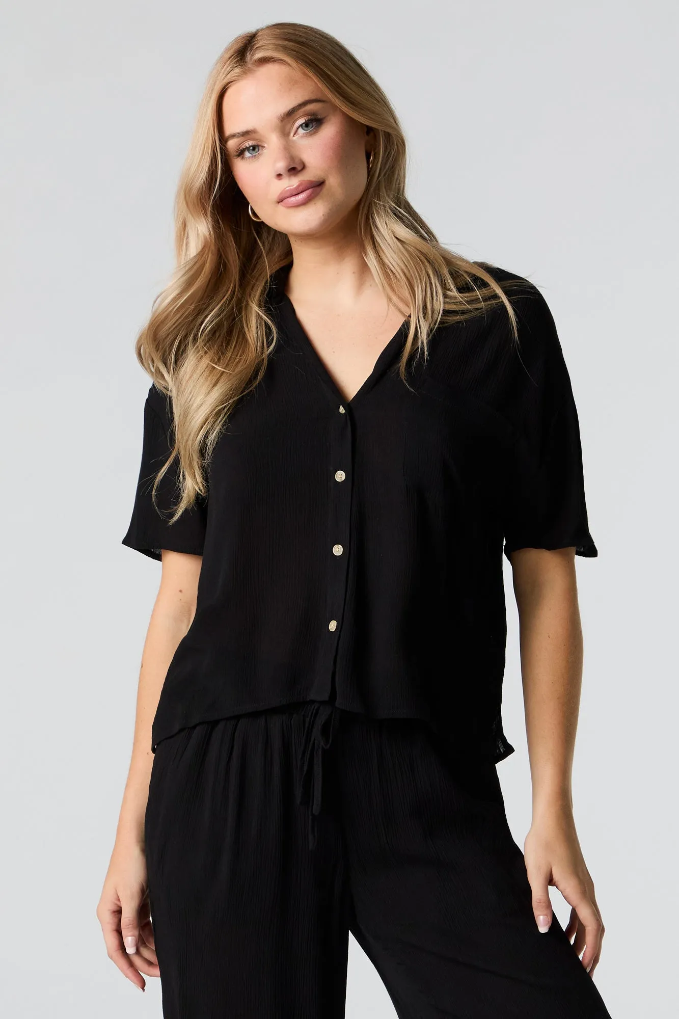 Crinkle Oversized Button-Up Top sold by Urban Planet product image thumbnail 4
