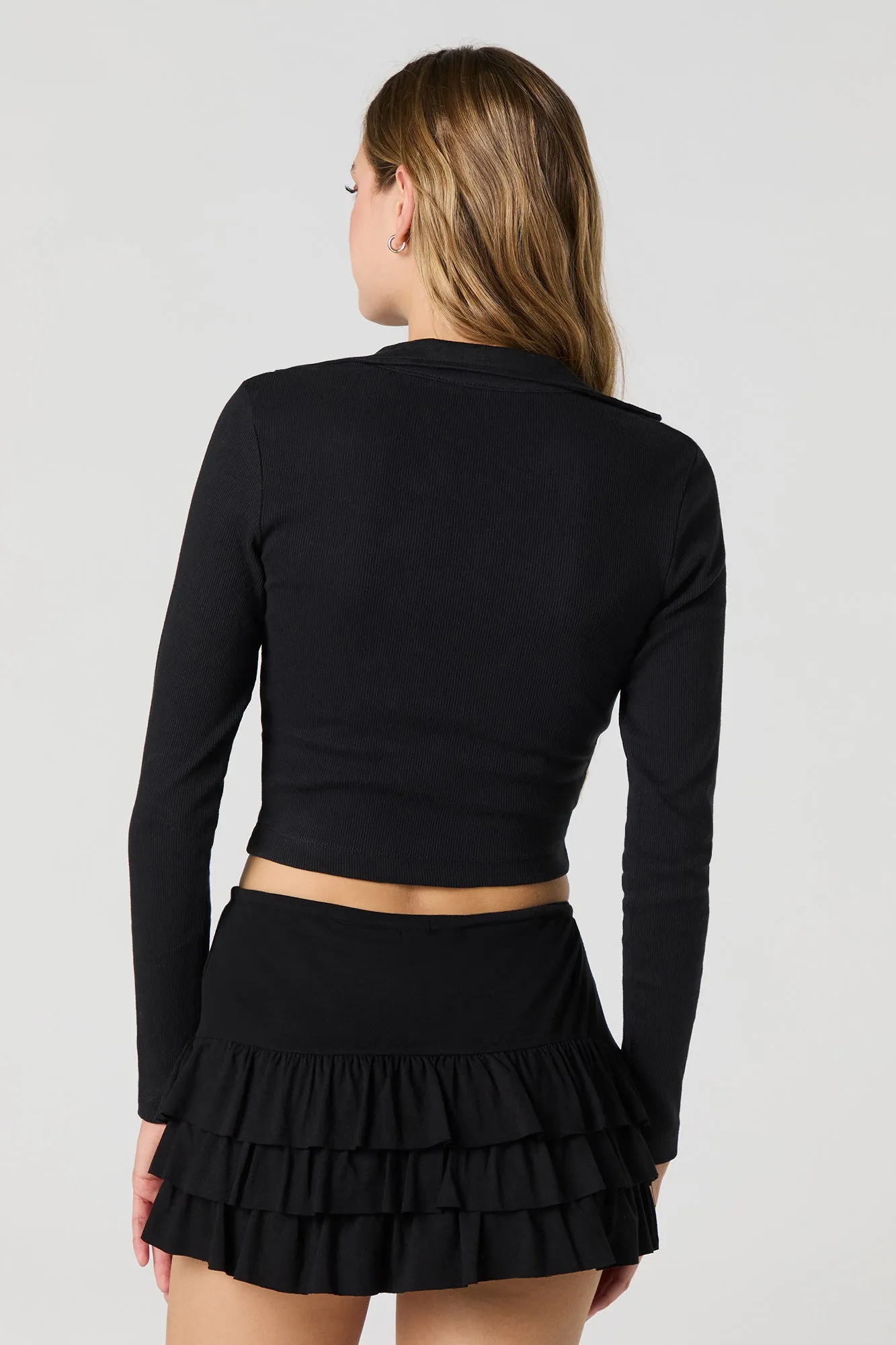 Ribbed Collared Cropped Long Sleeve Top sold by Urban Planet product image thumbnail 5