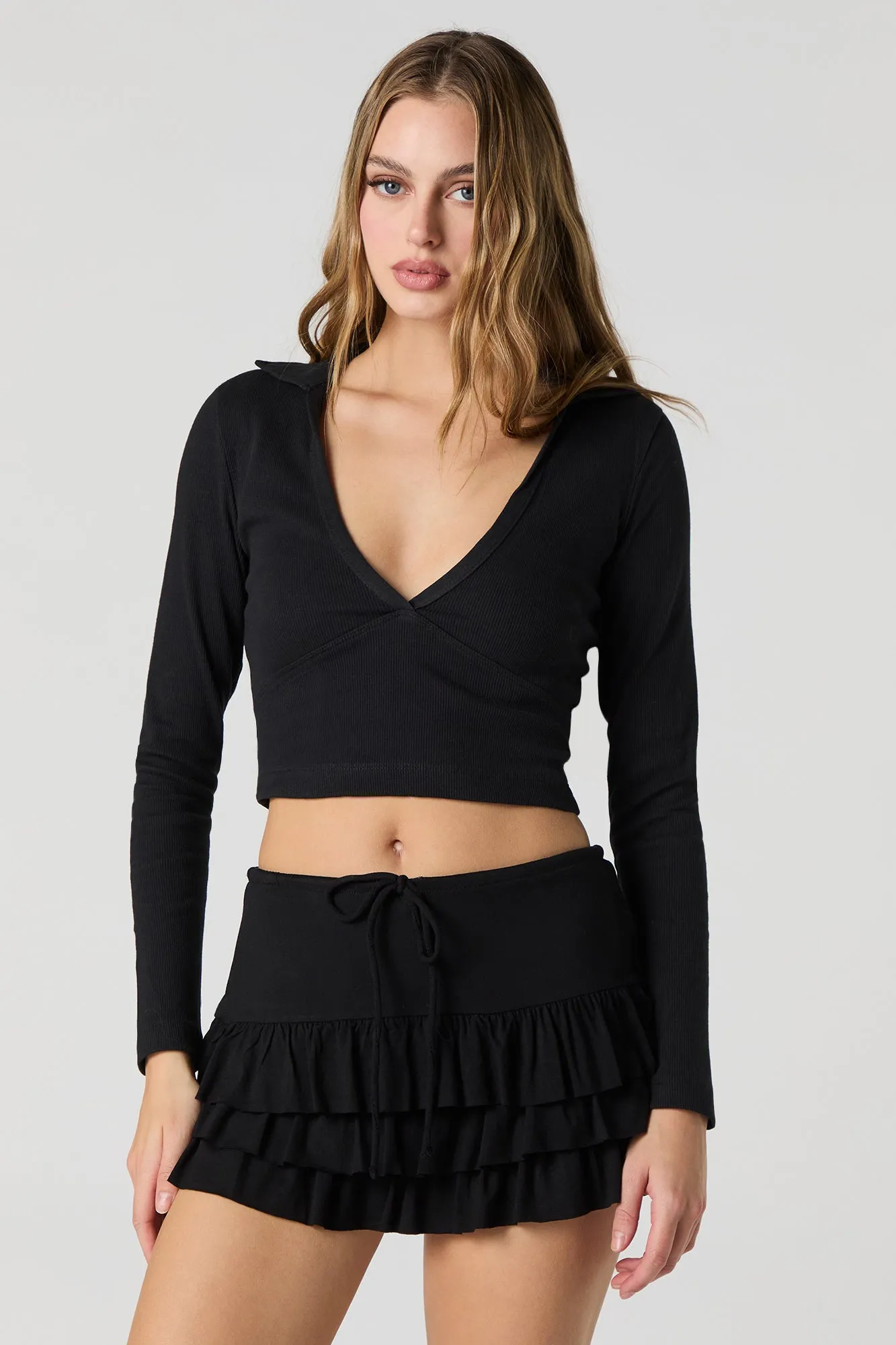Ribbed Collared Cropped Long Sleeve Top sold by Urban Planet product image thumbnail 4