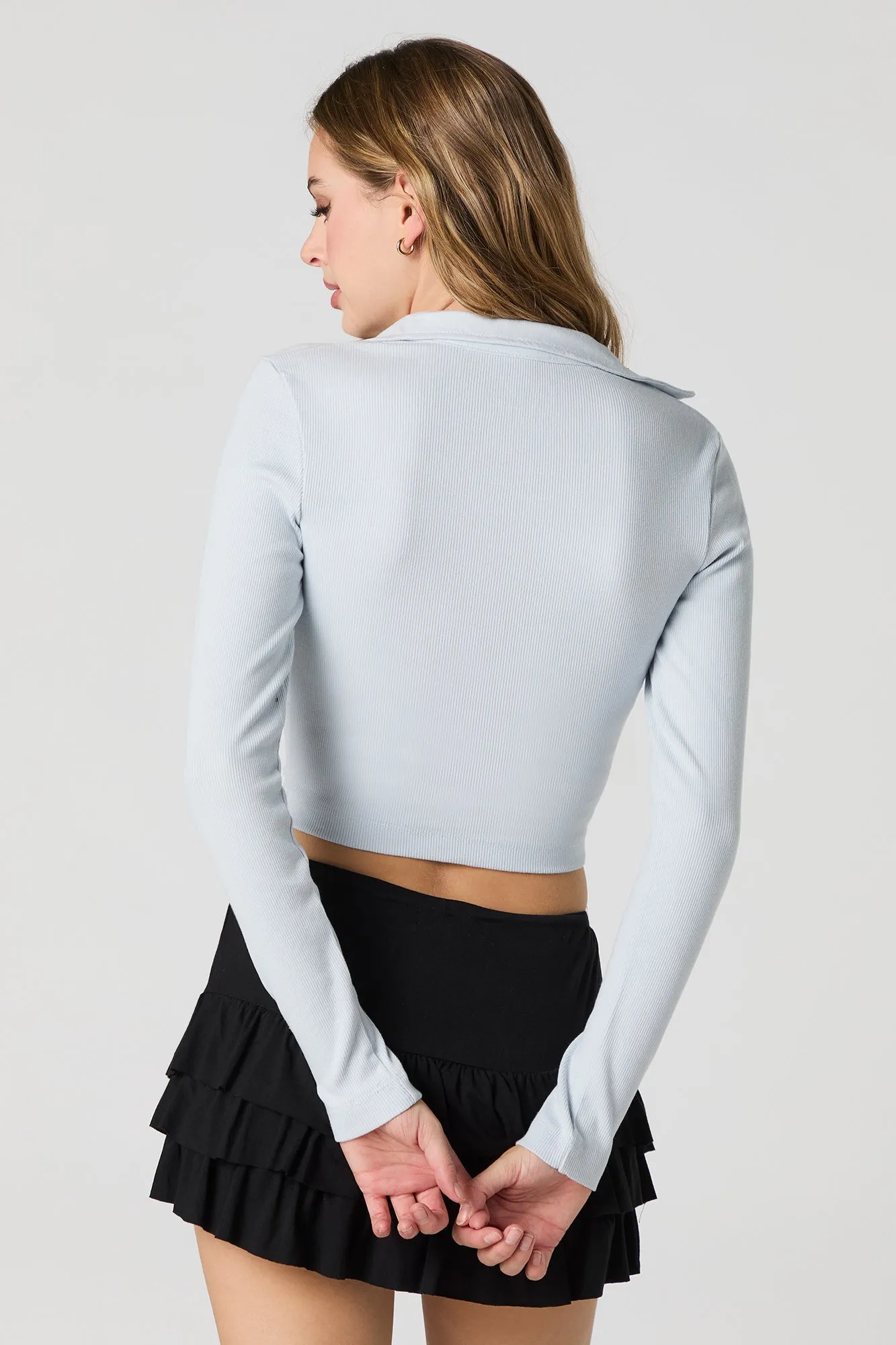 Ribbed Collared Cropped Long Sleeve Top sold by Urban Planet product image thumbnail 2