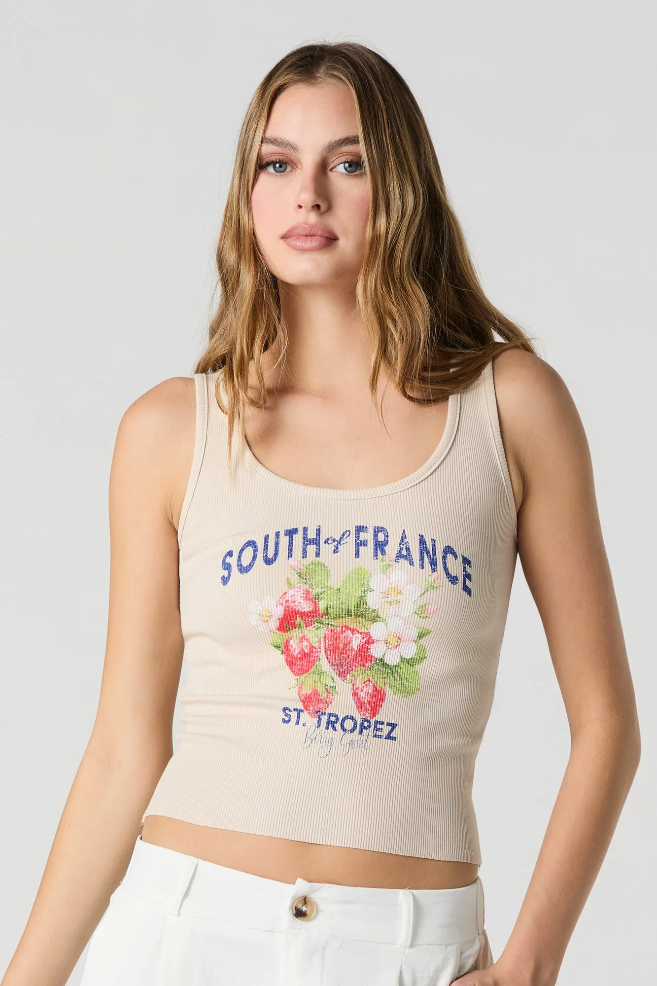 Débardeur côtelé à imprimé St. Tropez sold by Urban Planet