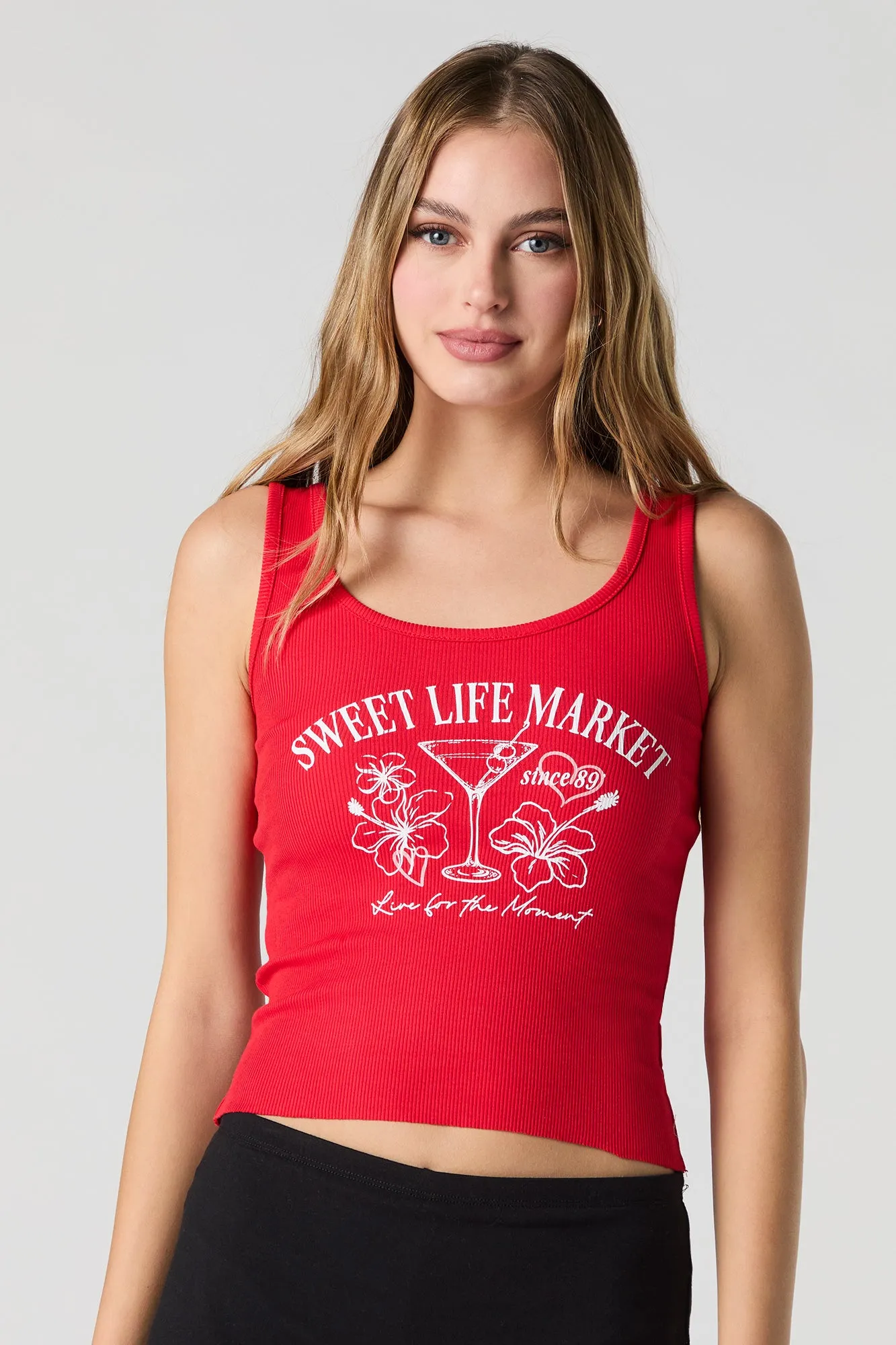 Martini Graphic Ribbed Tank sold by Urban Planet