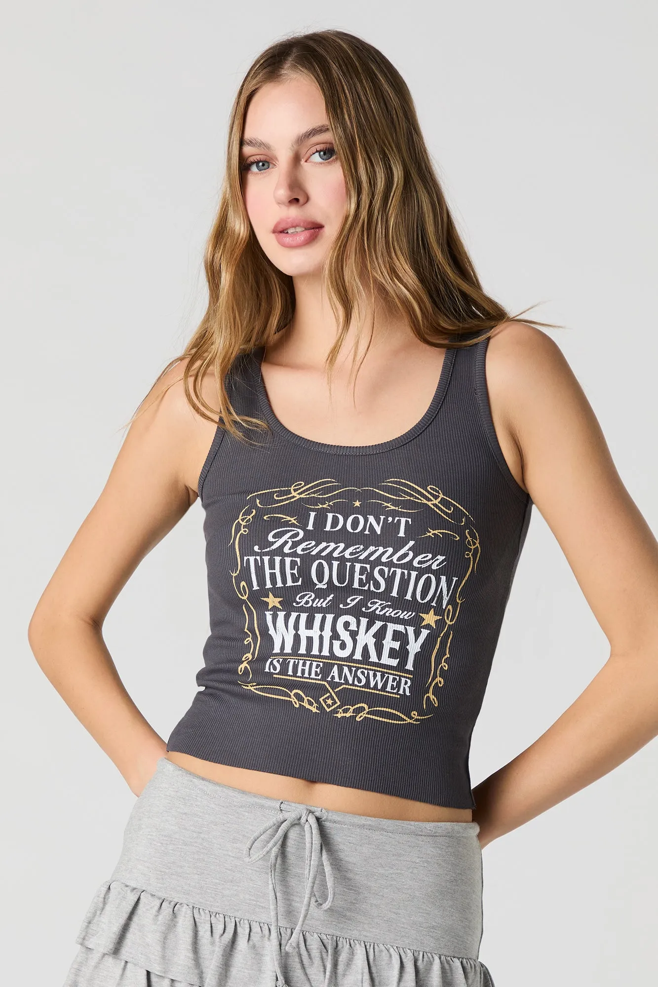 Whiskey is the Answer Graphic Ribbed Tank sold by Urban Planet