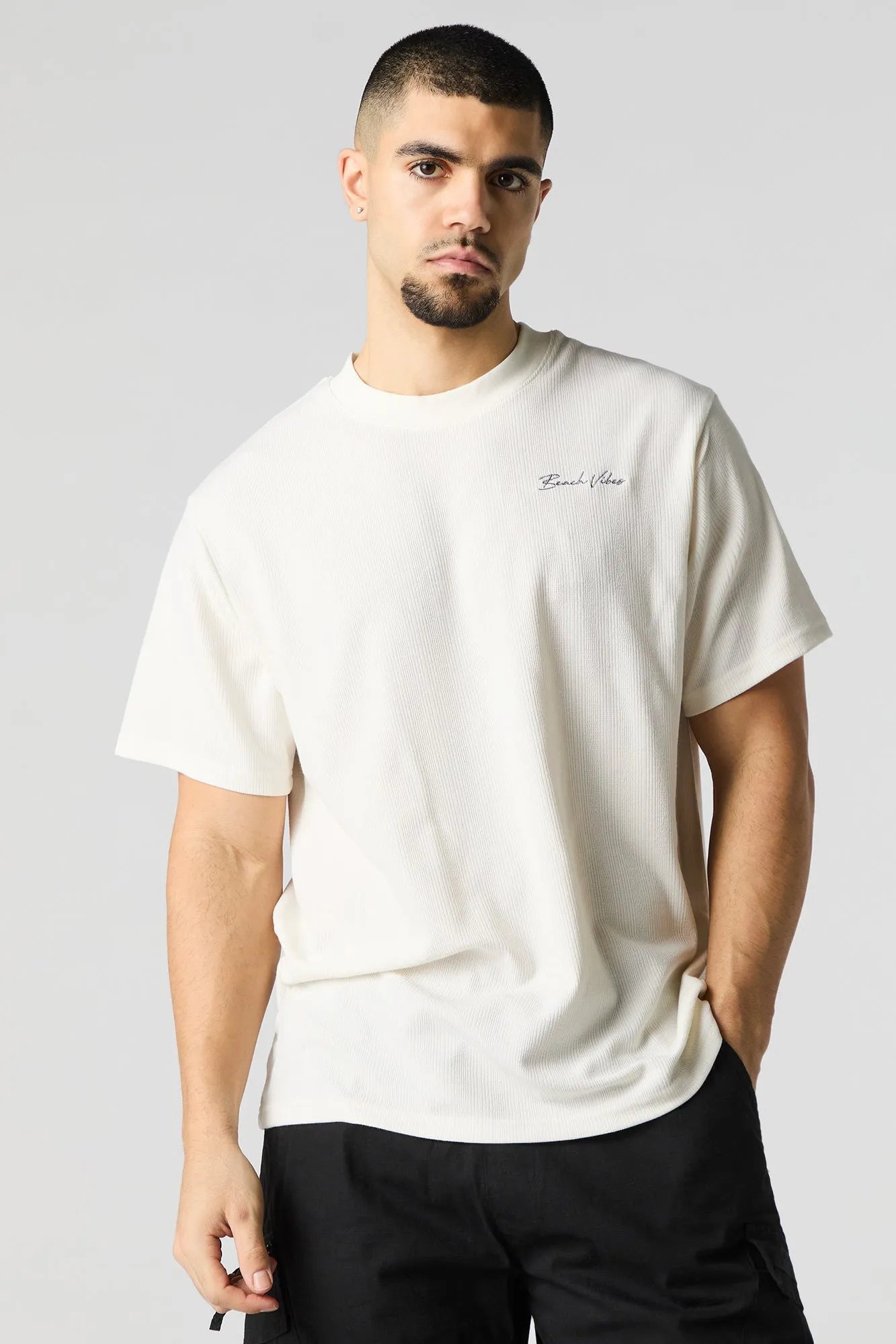 Beach Vibes Embroidered Textured Knit T-Shirt sold by Urban Planet product image thumbnail 5
