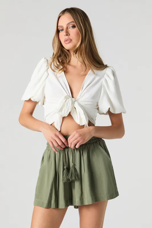 Short fluide avec pampilles et taille coulissante sold by Urban Planet