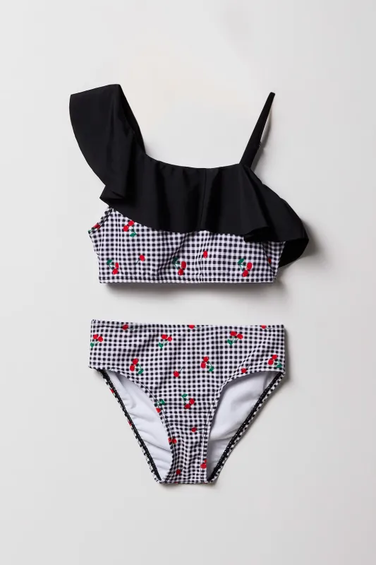Girls Ruffle One Shoulder 2 Piece Swimsuit sold by Urban Planet