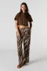 Linen-Blend Cropped Button-Up Short Sleeve Top sold by Urban Planet