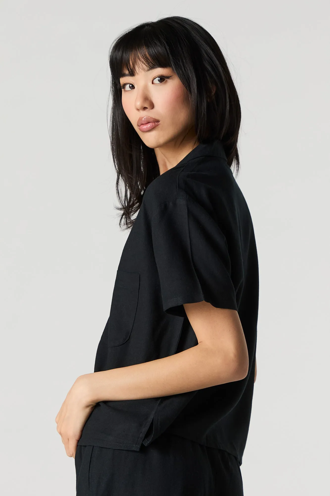 Linen-Blend Short Sleeve Button-Up Top sold by Urban Planet product image thumbnail 5