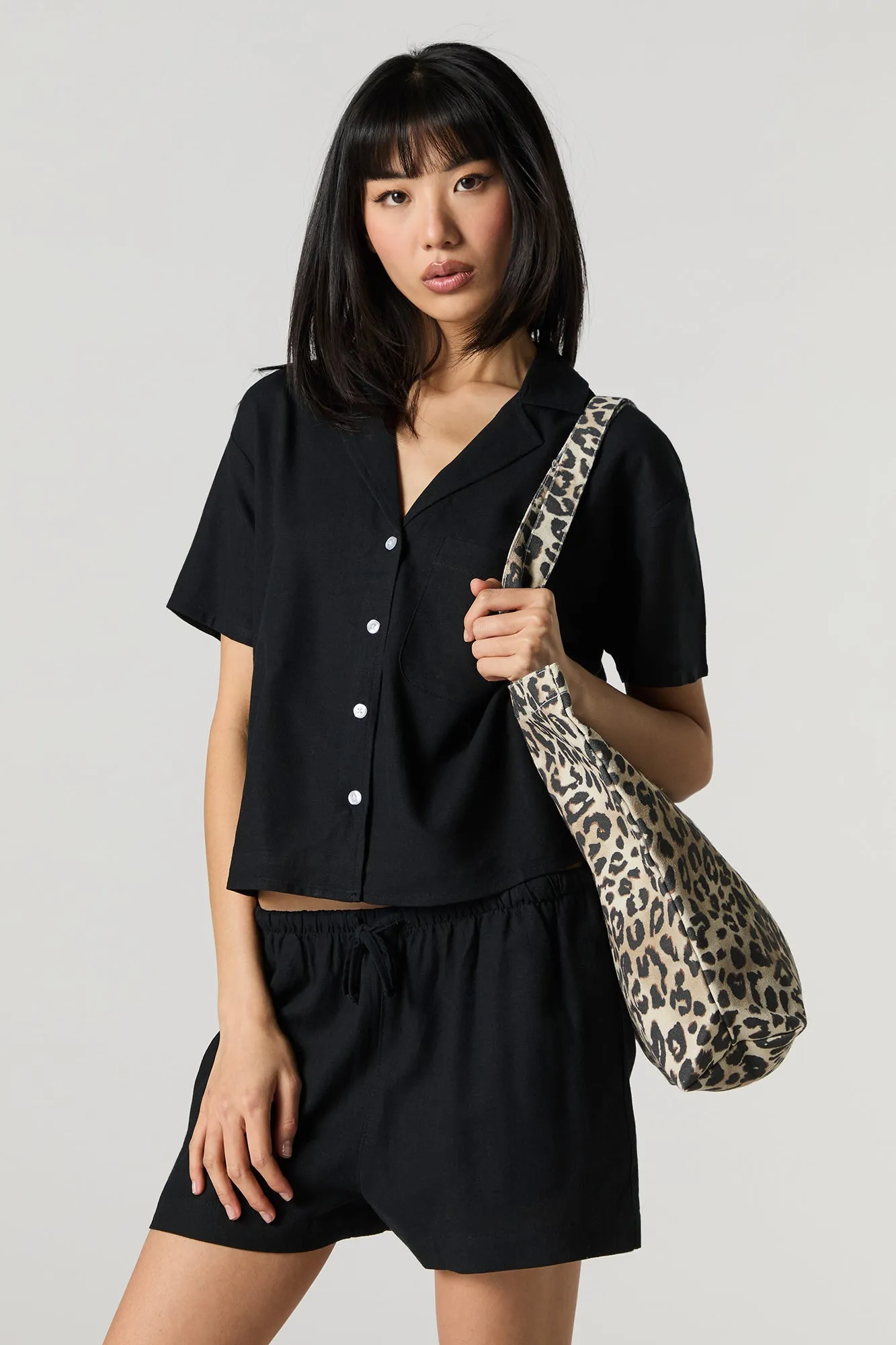 Linen-Blend Short Sleeve Button-Up Top sold by Urban Planet product image thumbnail 4