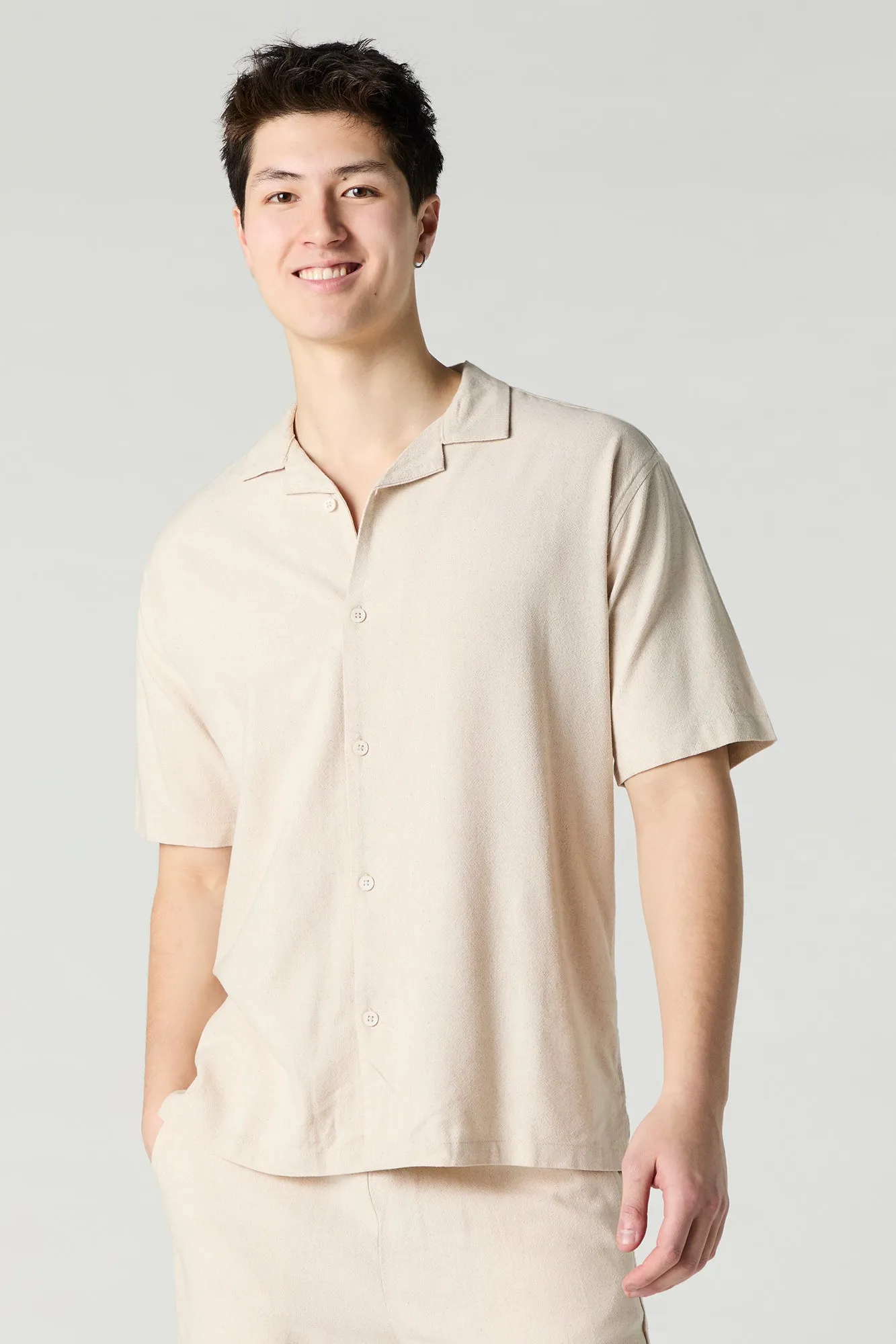 Linen-Blend Button-Up Top sold by Urban Planet