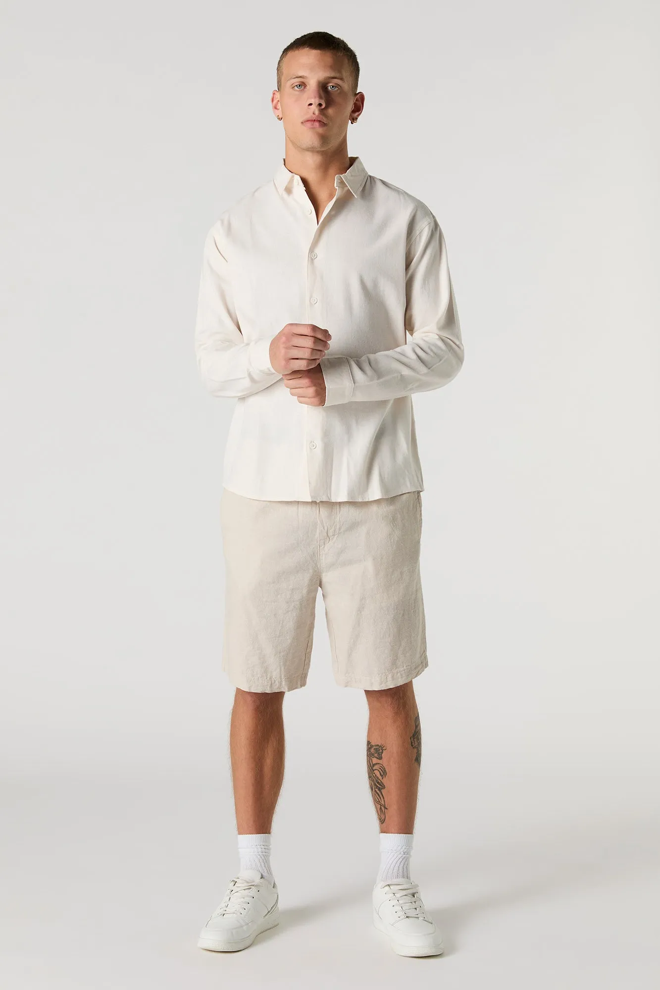Linen-Blend Button-Up Long Sleeve Top sold by Urban Planet product image thumbnail 3