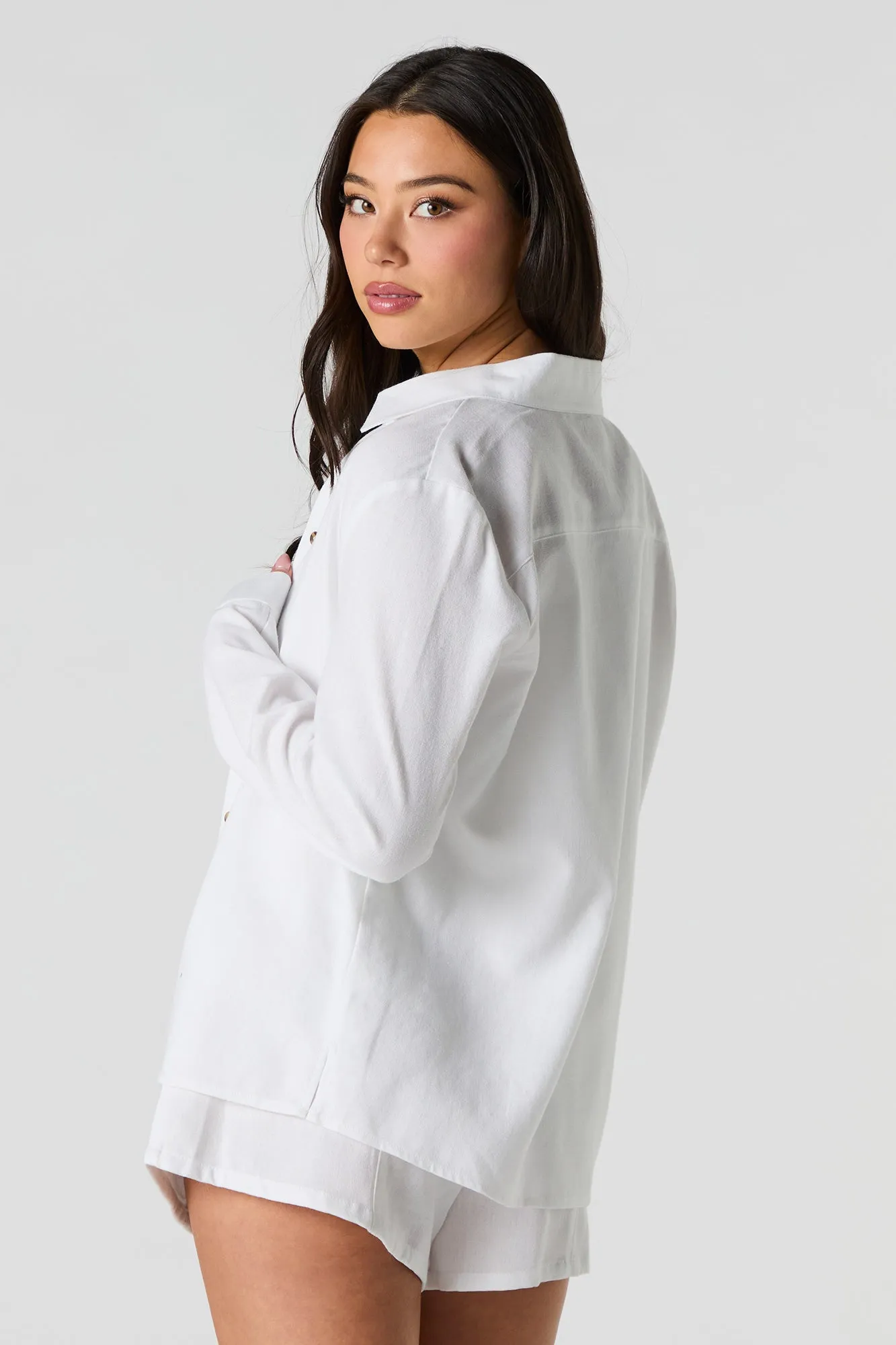 Linen-Blend Button-Up Long Sleeve Top sold by Urban Planet product image thumbnail 5