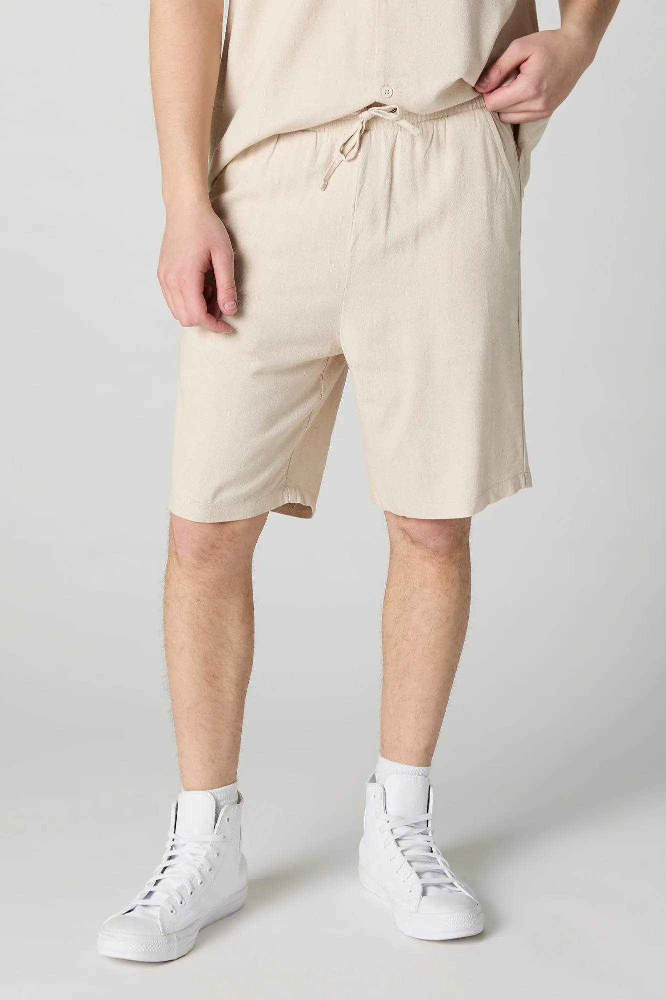 Linen-Blend Drawstring Short sold by Urban Planet