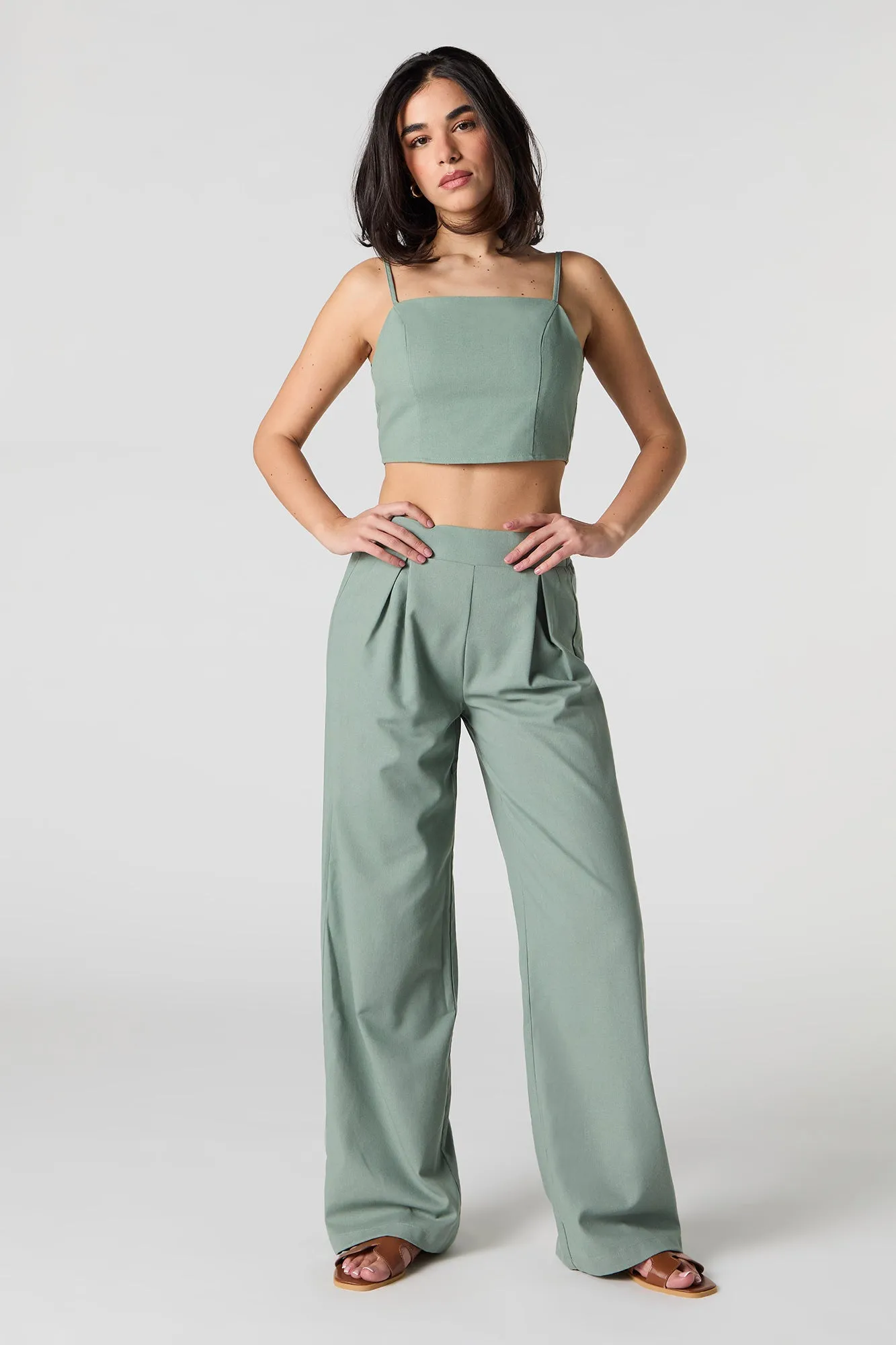 Linen-Blend Pleated Wide Leg Pant sold by Urban Planet