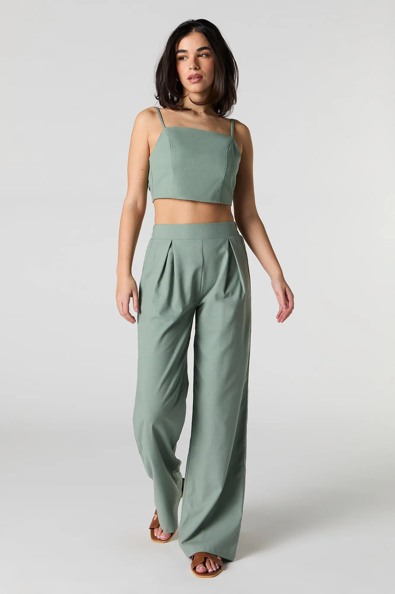 Linen-Blend Tie Back Cropped Tank sold by Urban Planet product image thumbnail 3