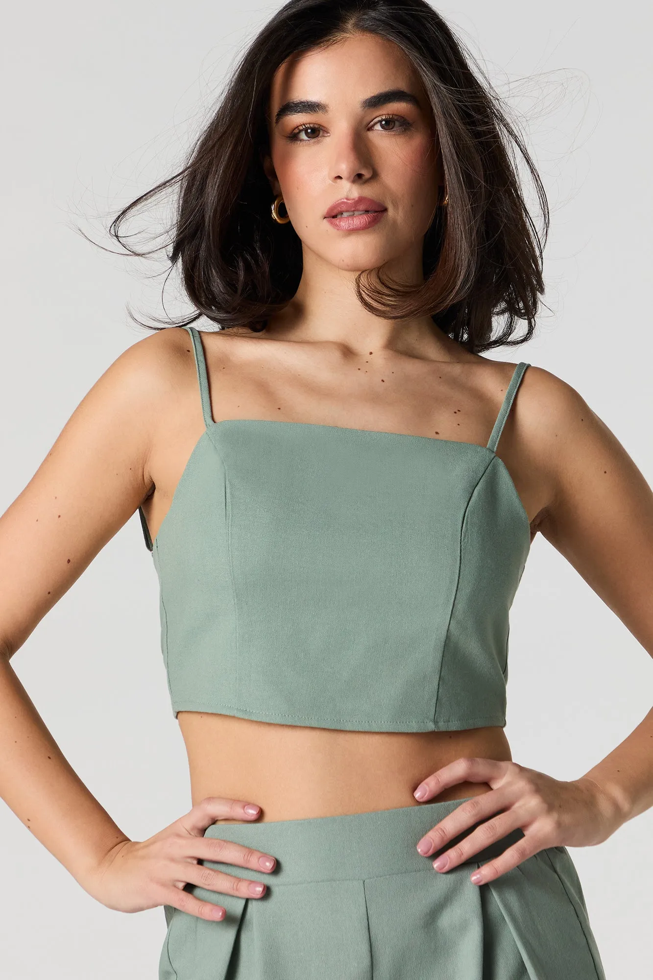 Linen-Blend Tie Back Cropped Tank sold by Urban Planet