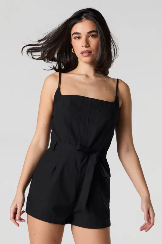 Linen-Blend Belted Romper sold by Urban Planet