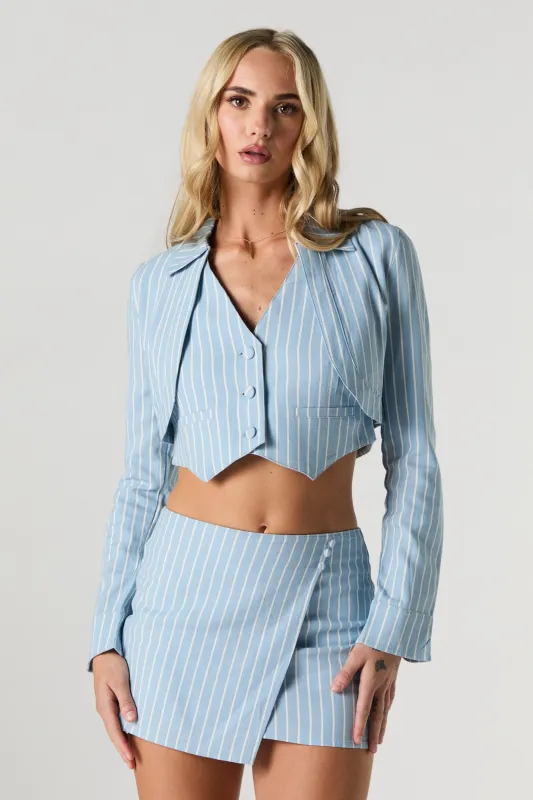 Linen-Blend Cropped Open Front Blazer sold by Urban Planet