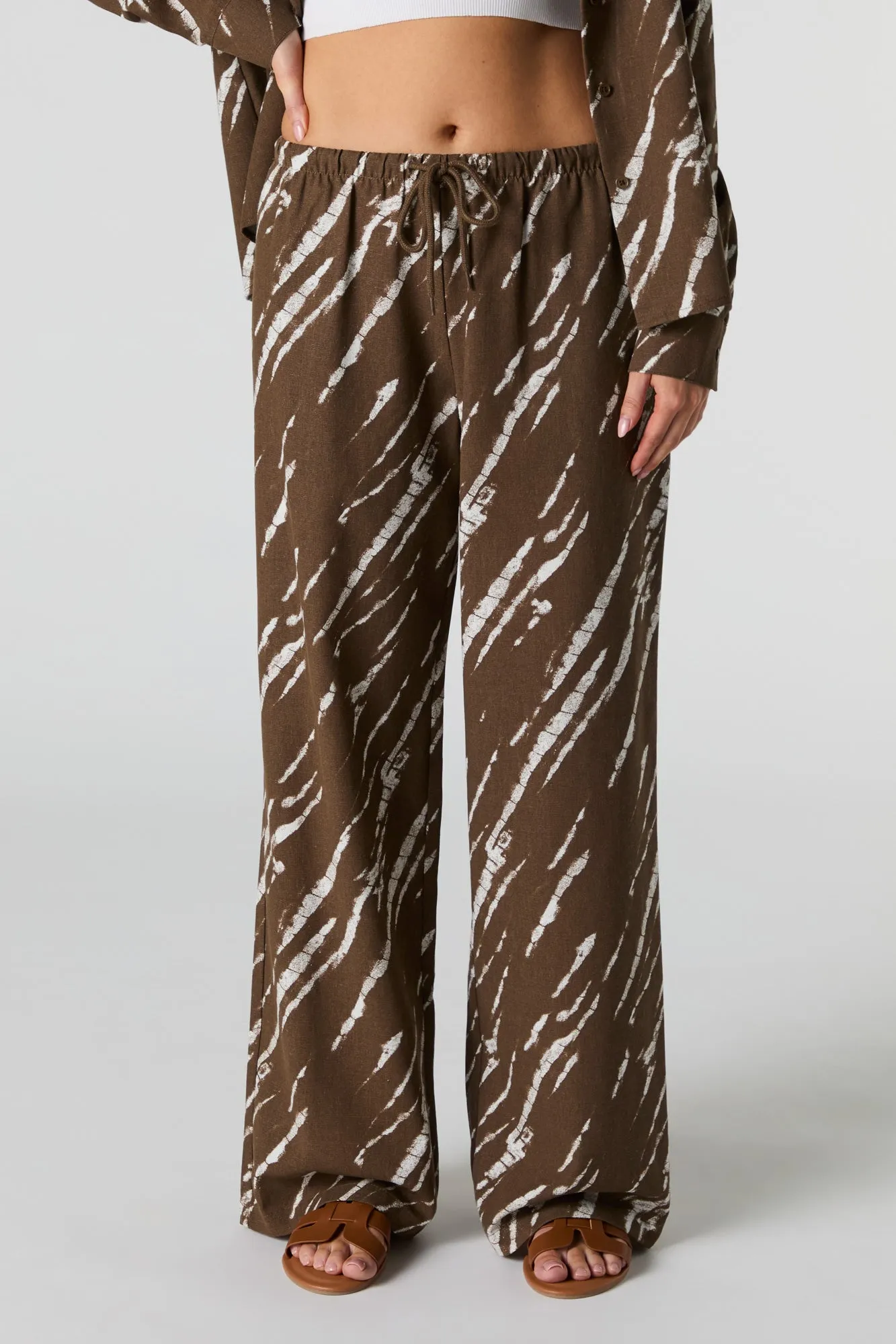 Pantalon à jambe large en mélange de lin avec taille coulissante sold by Urban Planet product image thumbnail 2