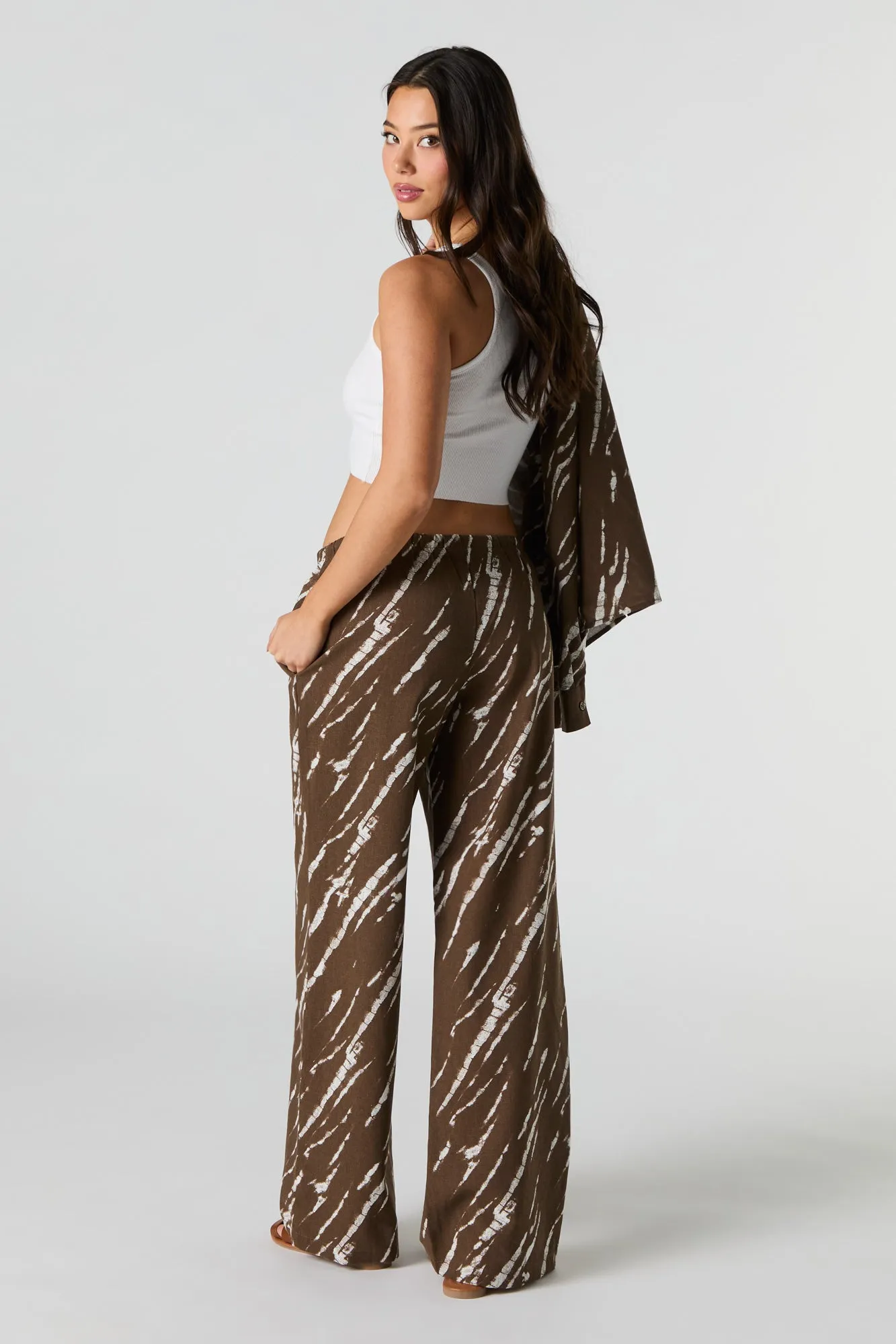 Pantalon à jambe large en mélange de lin avec taille coulissante sold by Urban Planet product image thumbnail 3