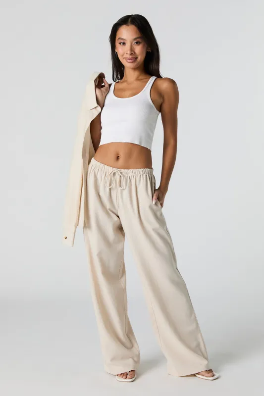 Pantalon à jambe large en mélange de lin avec taille coulissante sold by Urban Planet