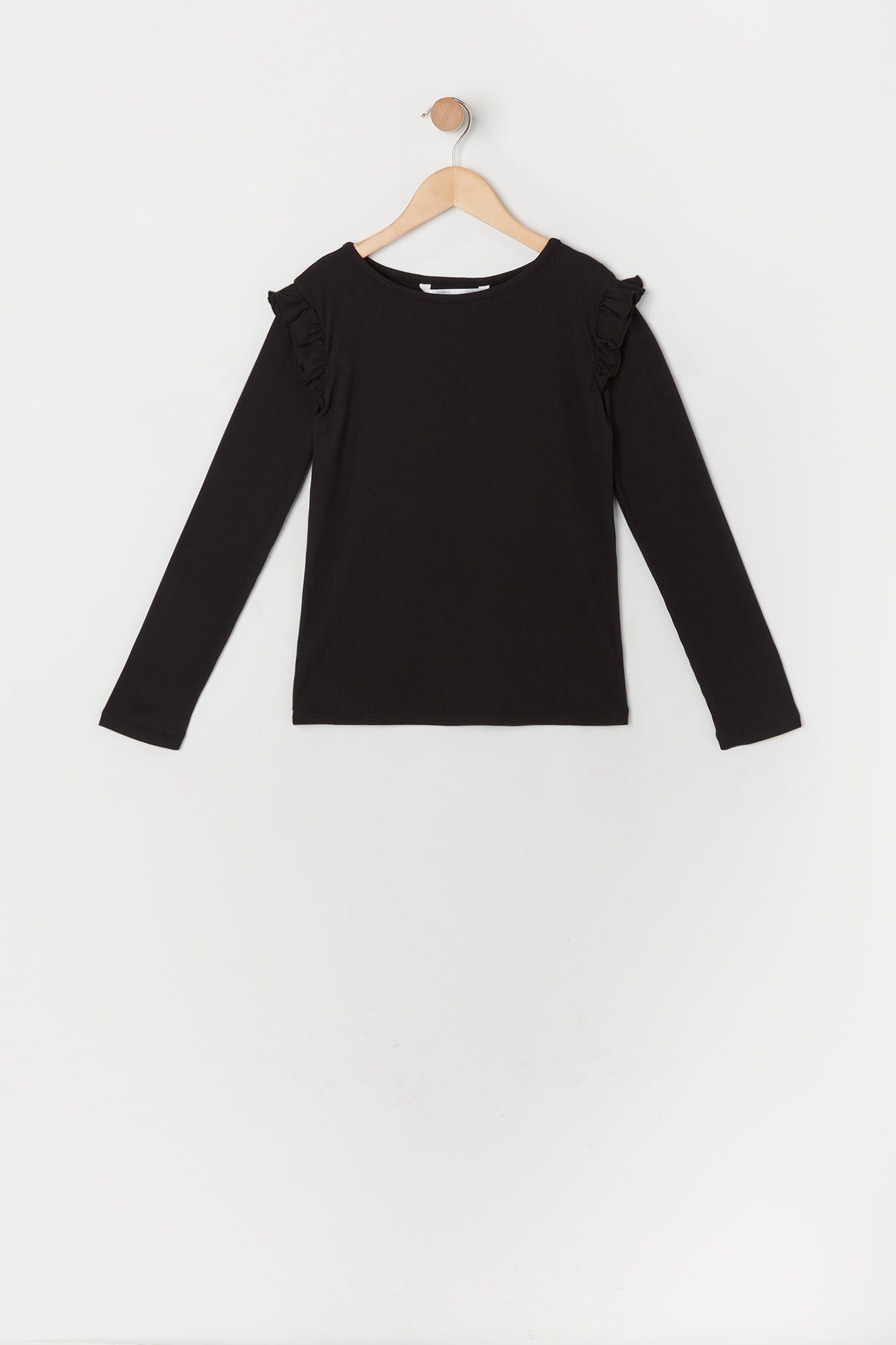 Girls Ribbed Frill Long Sleeve Top sold by Urban Planet