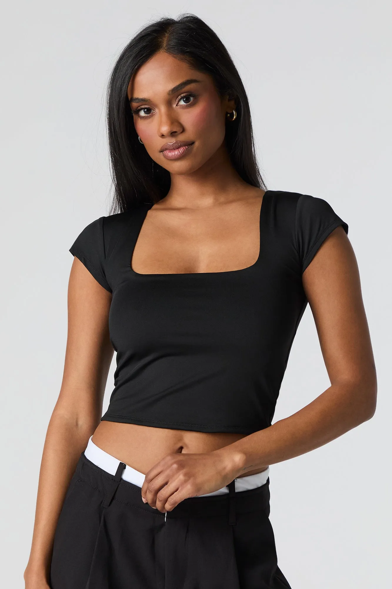 Contour Square Neck Cap Sleeve Crop Top sold by Urban Planet product image thumbnail 4