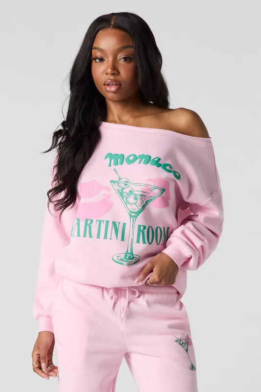 Monaco Puff Print Off Shoulder Fleece Sweatshirt sold by Urban Planet