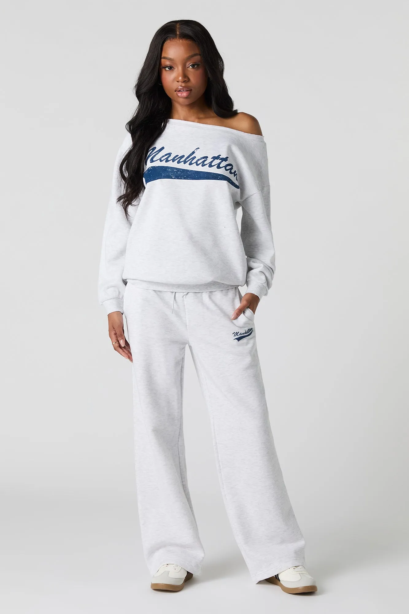 Manhattan Graphic Off Shoulder Fleece Sweatshirt sold by Urban Planet product image thumbnail 3