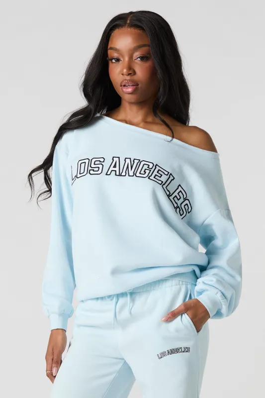 Chandail en molleton à épaules dénudées avec motif brodé LA en sergé sold by Urban Planet