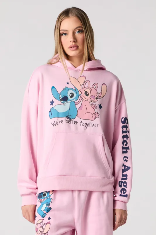 Haut à capuchon en molleton avec imprimé Stitch & Angel sold by Urban Planet