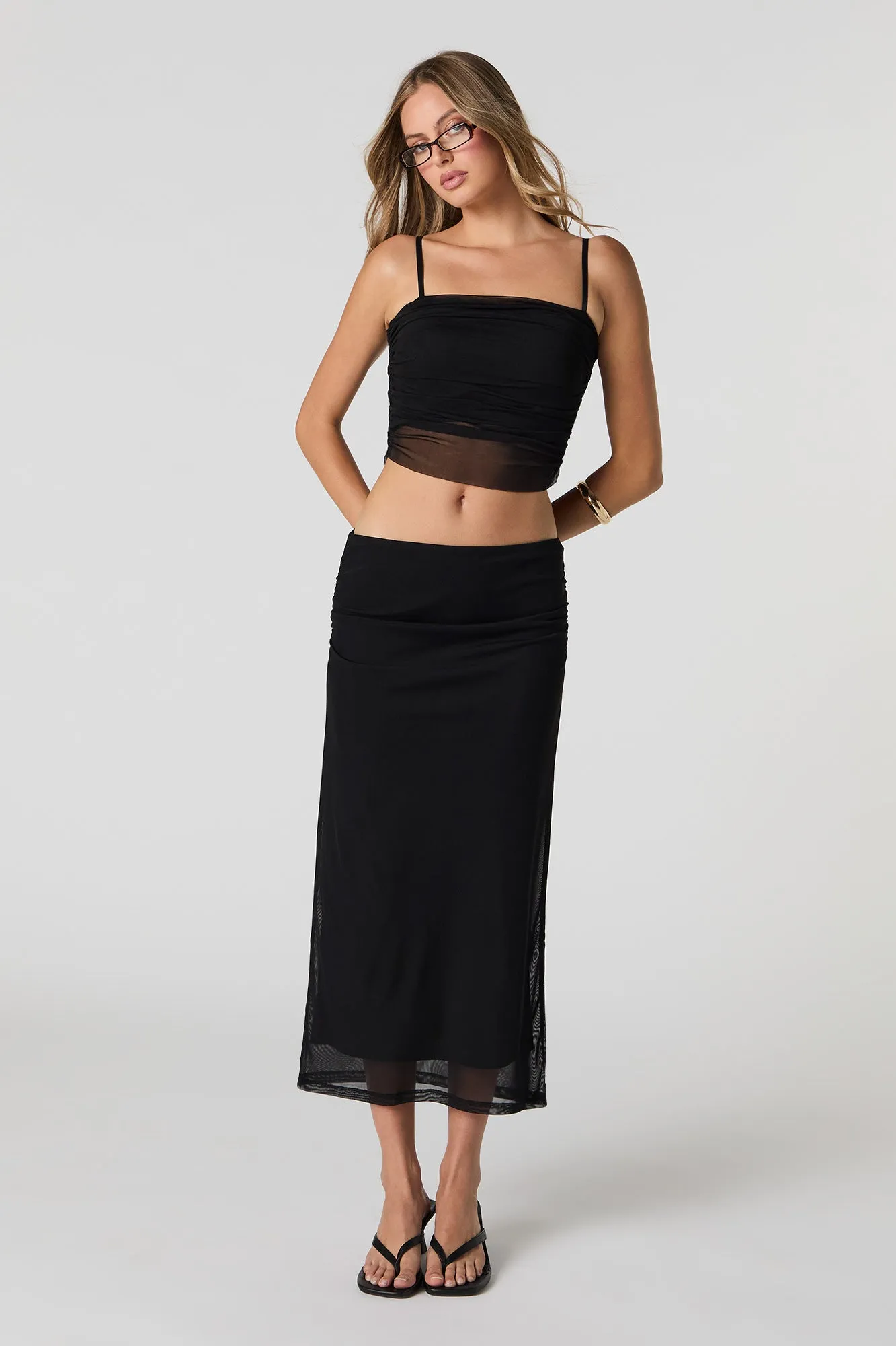 Jupe midi ruchée en filet sold by Urban Planet product image thumbnail 4