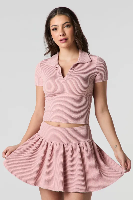 Ribbed Knit Collared Crop Top sold by Urban Planet