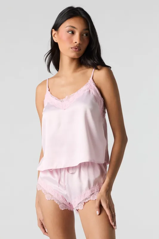 Satin Lace Trim Tank & Short 2 Piece Pajama Set sold by Urban Planet