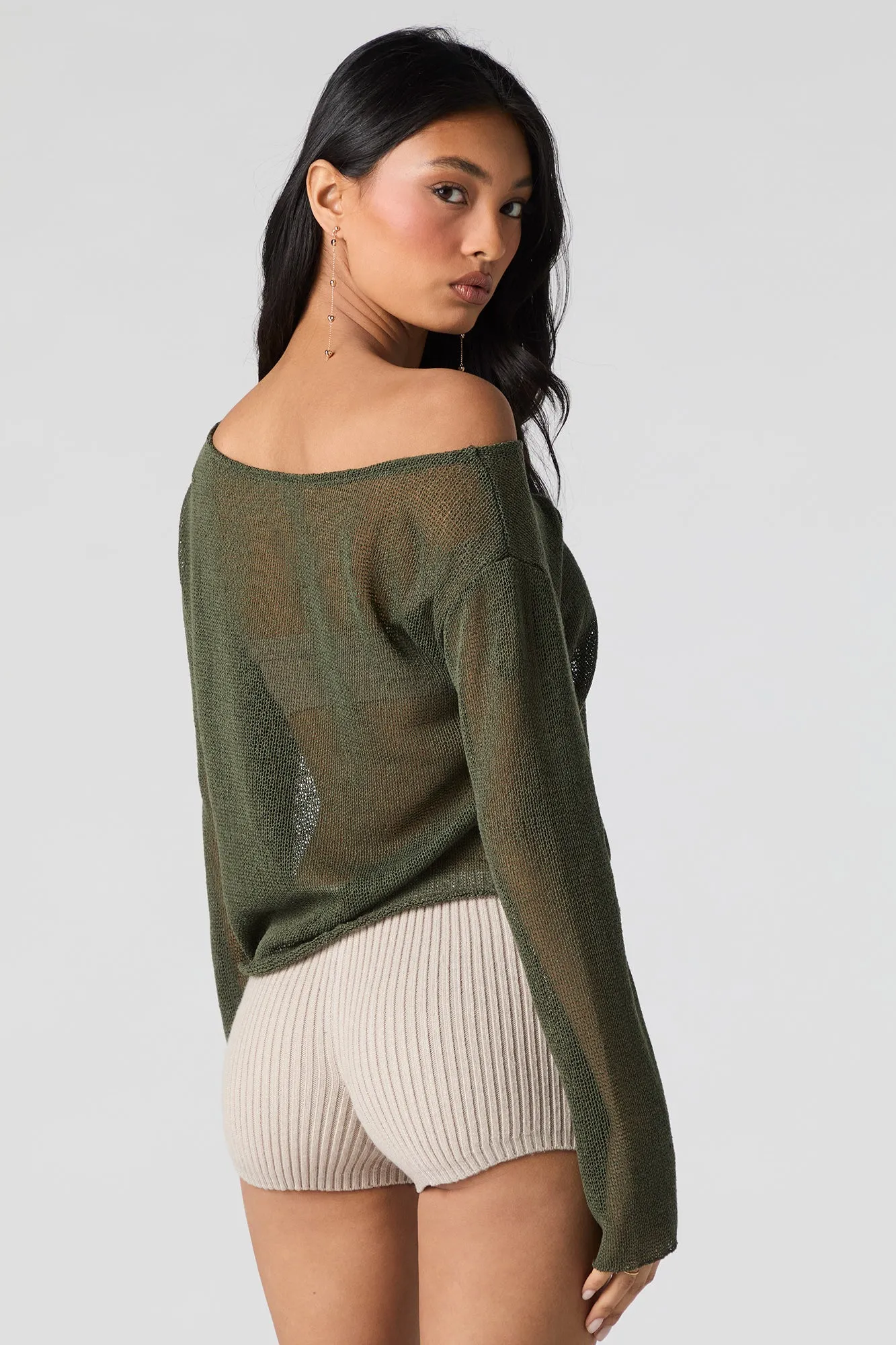 Haut en tricot diaphane à manches longues avec épaules dénudées sold by Urban Planet product image thumbnail 2