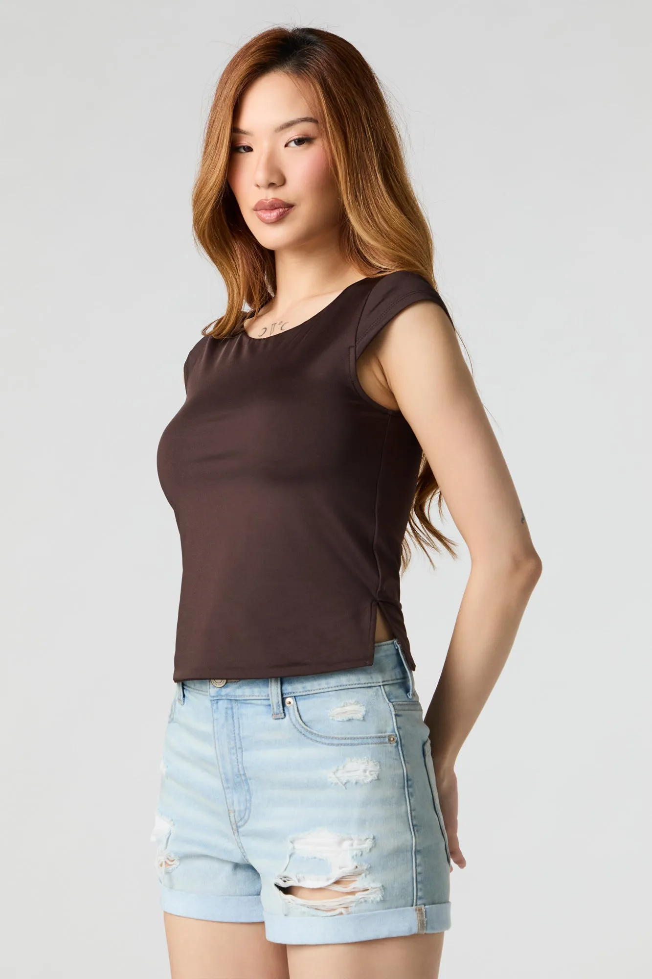 Contour Cap Sleeve Side Slit Top sold by Urban Planet