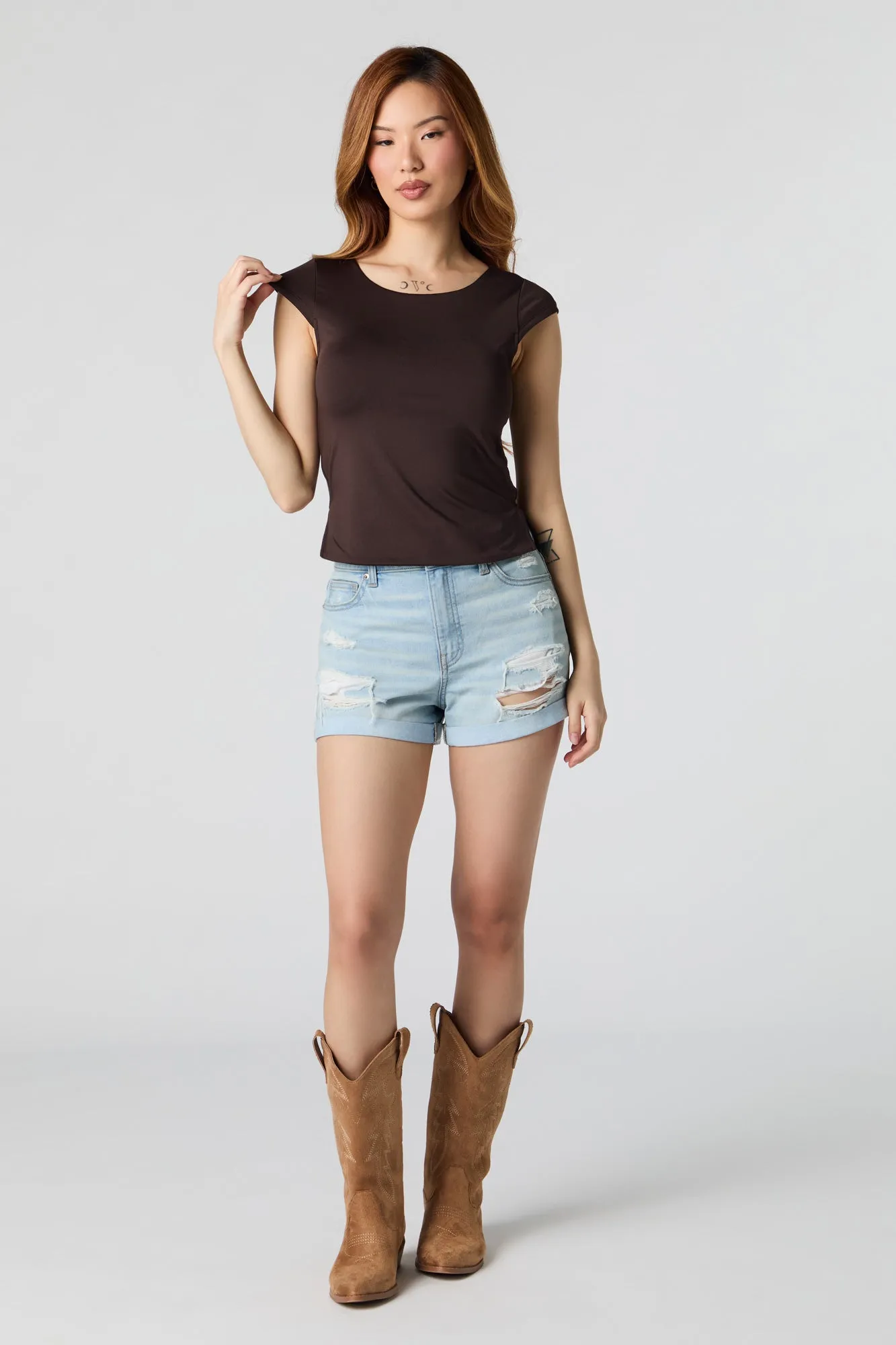 Contour Cap Sleeve Side Slit Top sold by Urban Planet product image thumbnail 3