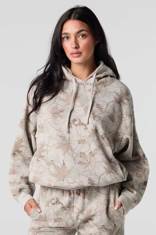 Camo Leaf Print Fleece Hoodie sold by Urban Planet