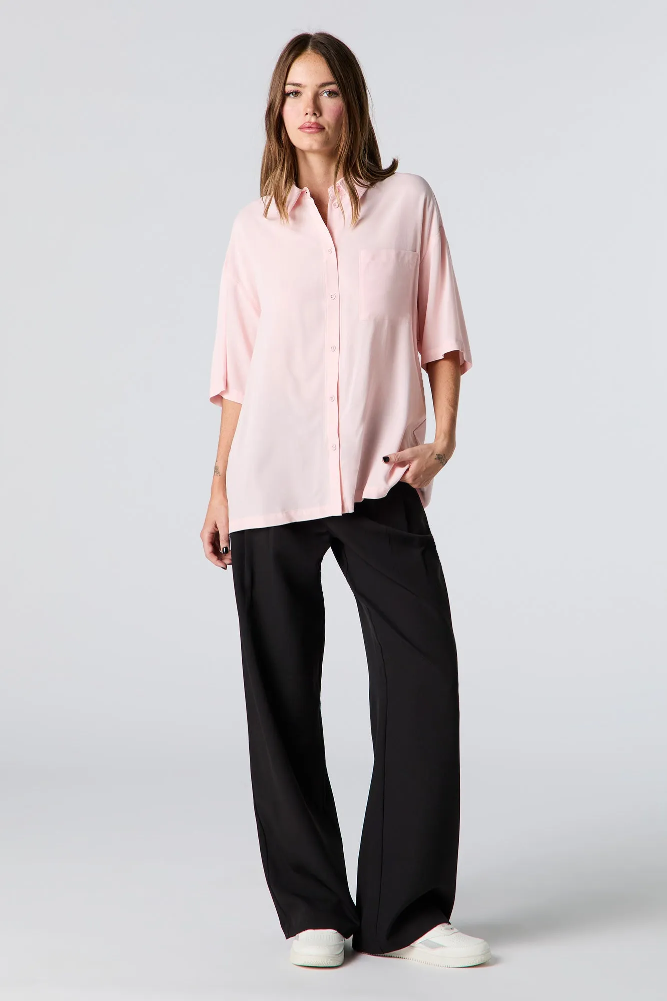 Oversized Short Sleeve Button-Up Top sold by Urban Planet product image thumbnail 3