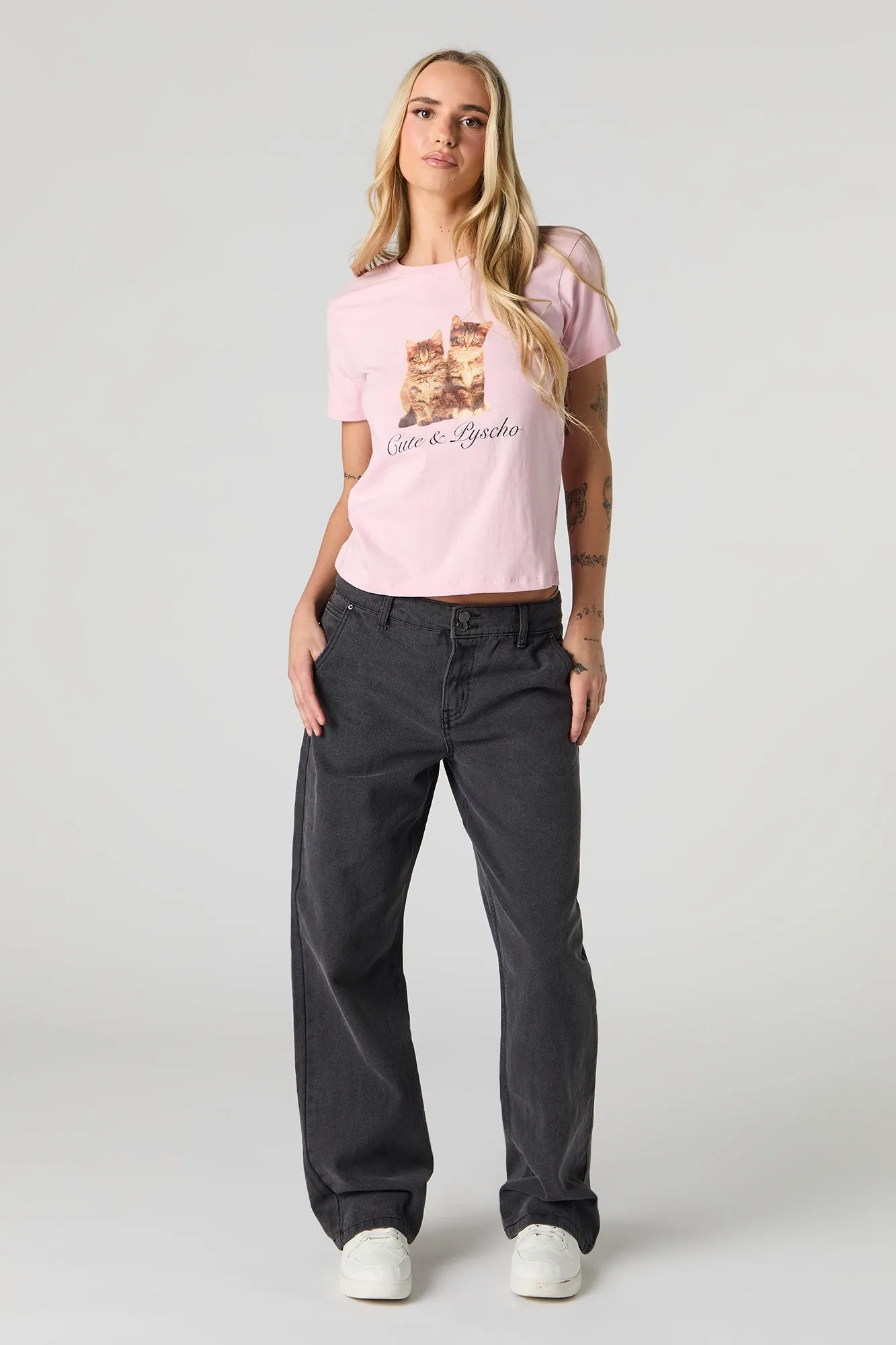 Cute & Psycho Kitten Graphic T-Shirt sold by Urban Planet product image thumbnail 3