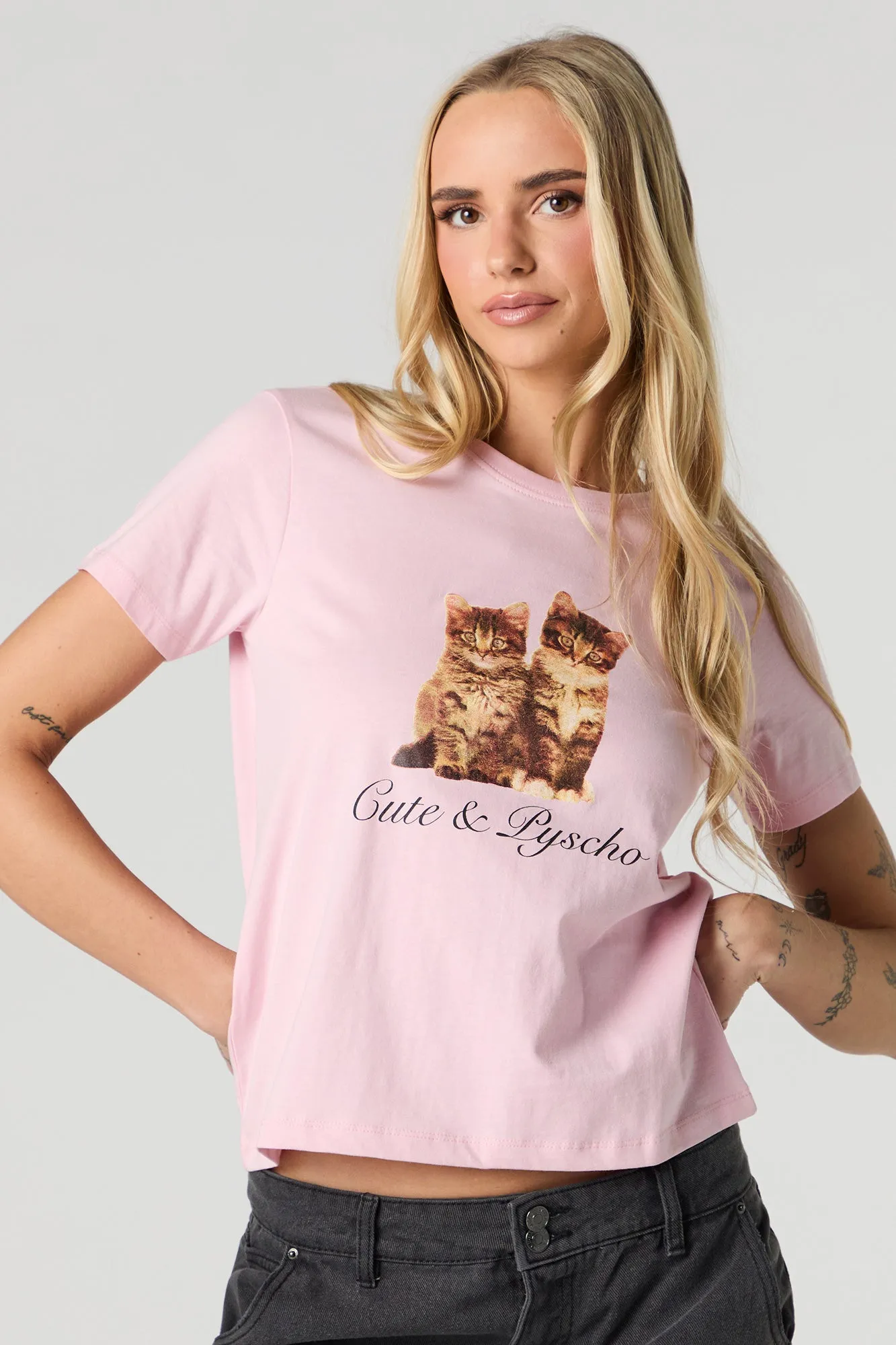 Cute & Psycho Kitten Graphic T-Shirt sold by Urban Planet